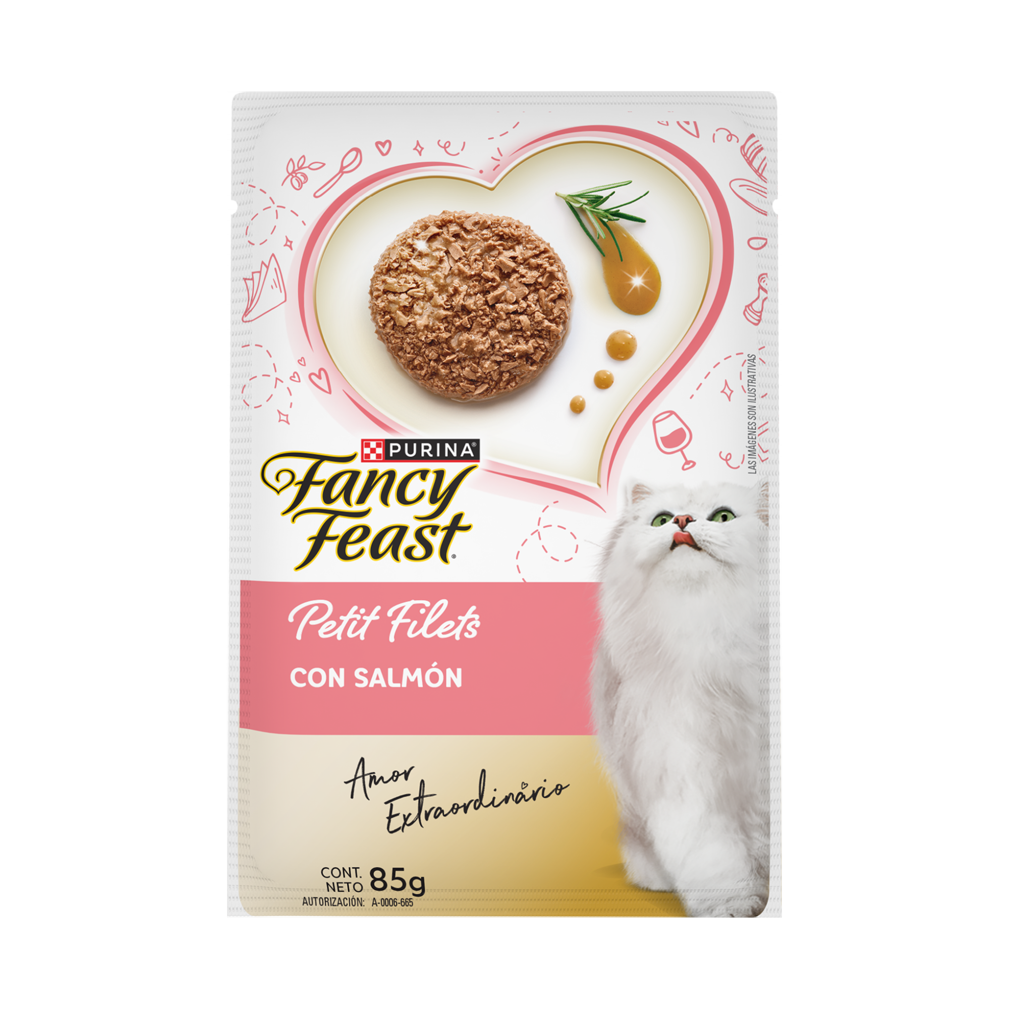 Empaque de Fancy Feast Alimento Húmedo Para Gatos Adultos Petit Filets Sabor Salmón 85 g, vista frontal