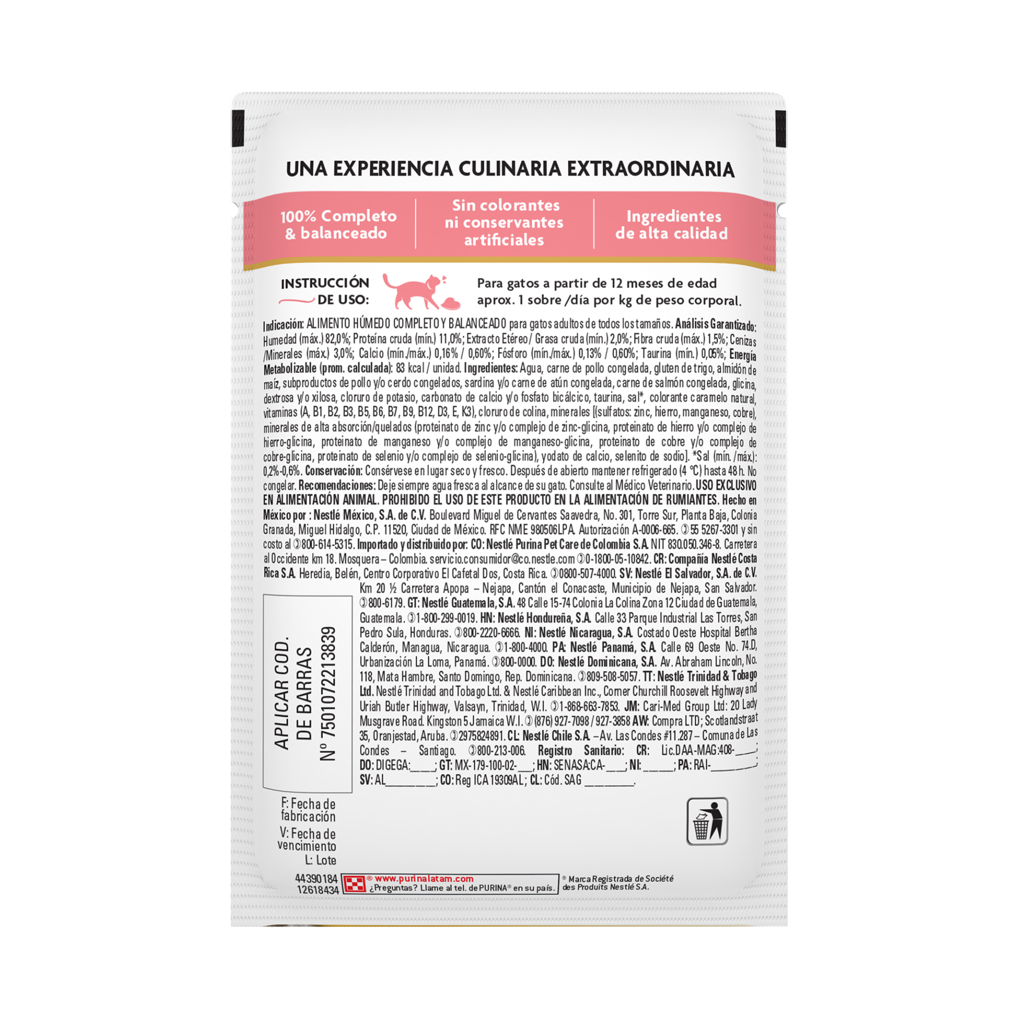 Empaque de Fancy Feast Alimento Húmedo Para Gatos Adultos Petit Filets Sabor Salmón 85 g, vista posterior