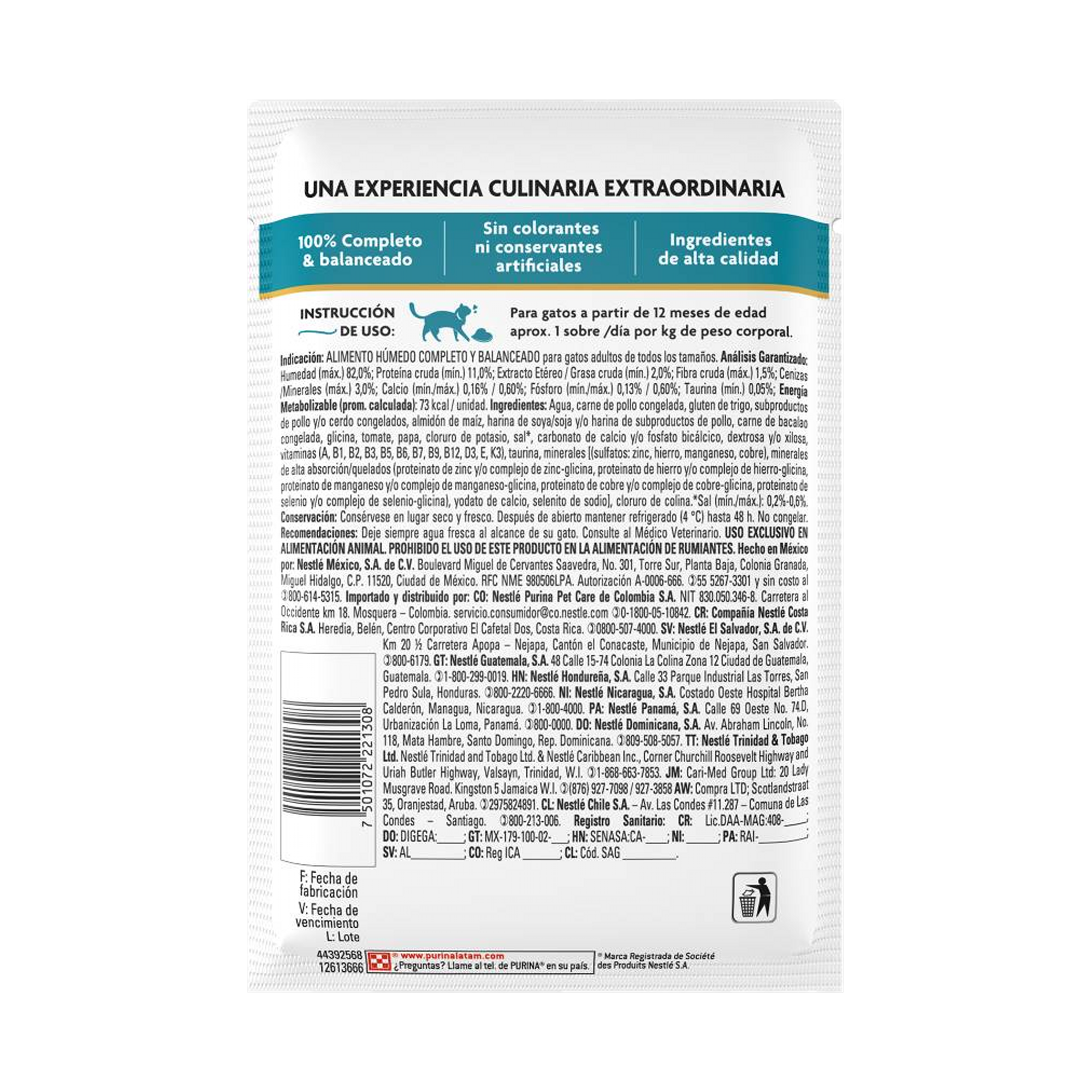 Empaque de Fancy Feast Alimento Húmedo Para Gatos Adultos Supremo Adulto Sabor Bacalao 75 g, vista posterior