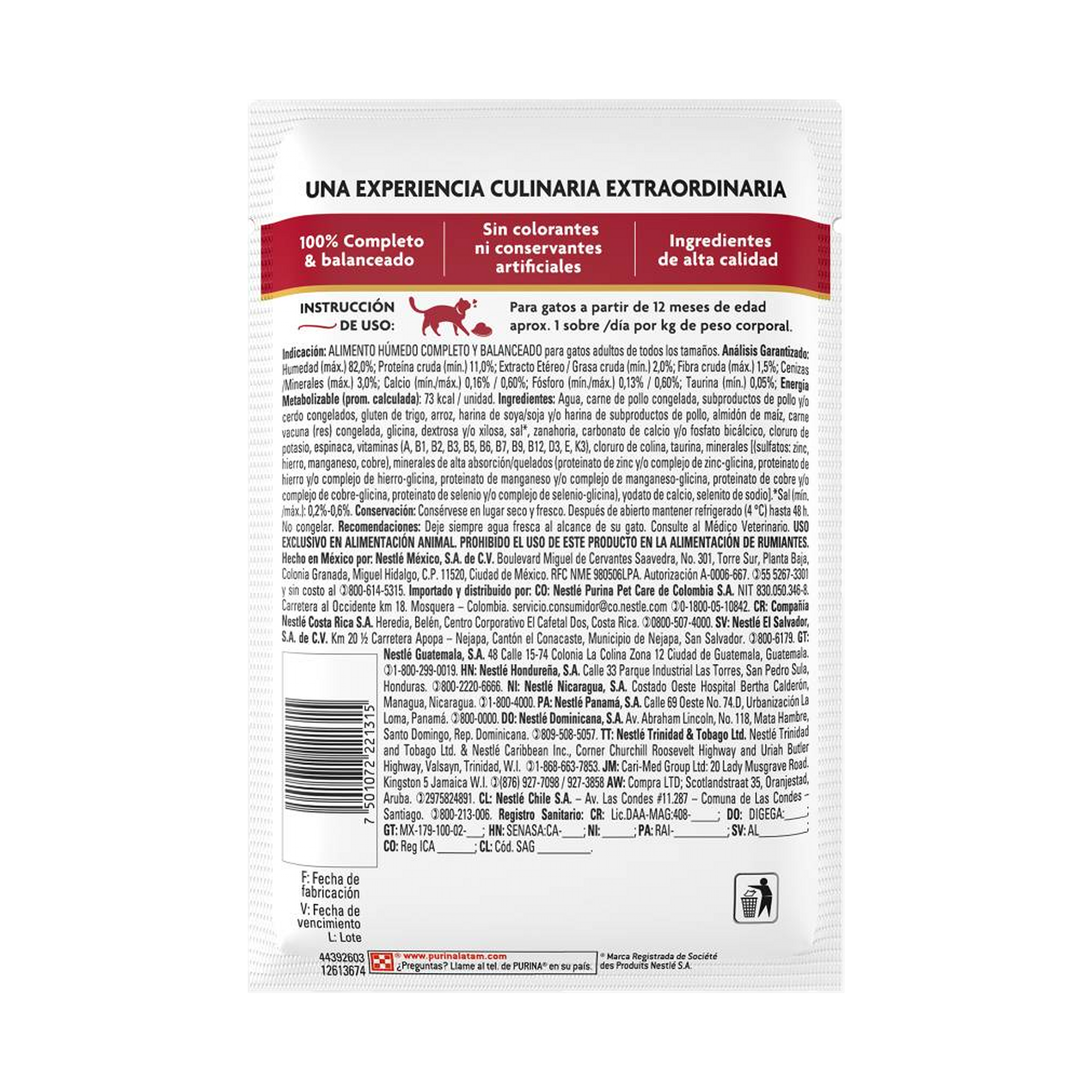 Empaque de Fancy Feast Alimento Húmedo Para Gatos Adultos Supremo Adulto Sabor Carne Vegetal 75 g, vista posterior