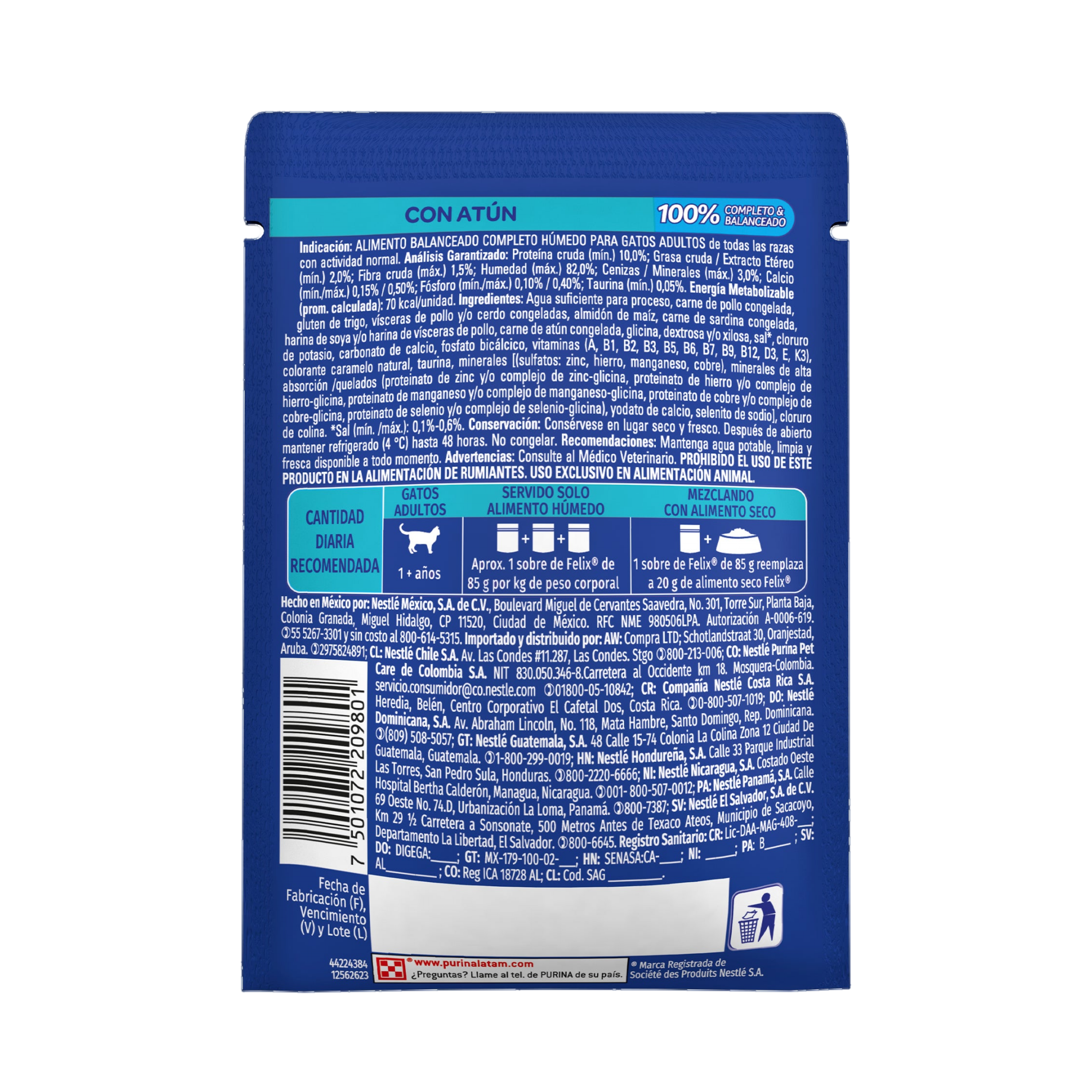 Empaque de Felix® Classic para gato sabor atún, vista posterior