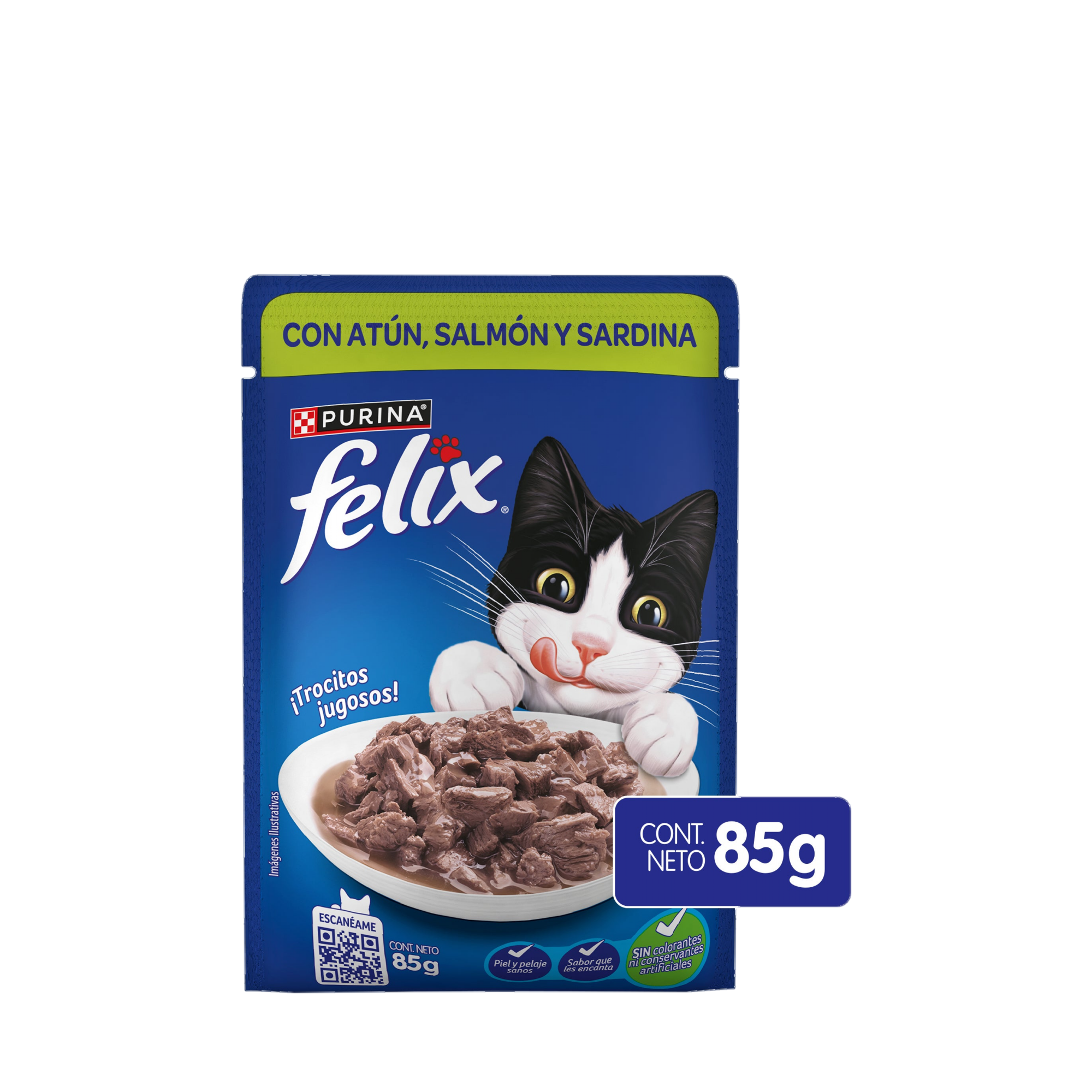 Empaque de Felix® Classic para gato sabor atún, salmón y sardina, vista frontal