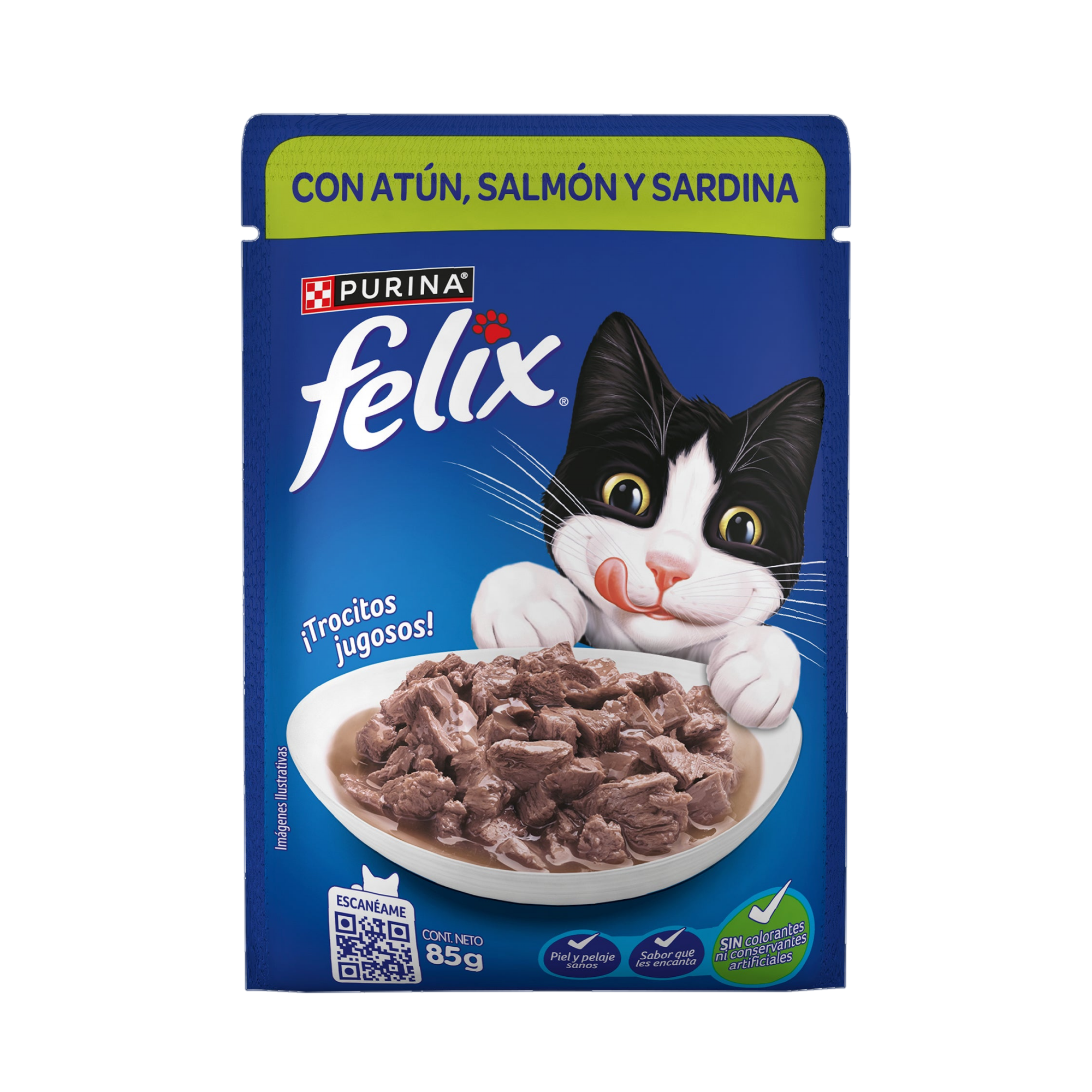 Empaque de Felix® Classic para gato sabor atún, salmón y sardina, vista frontal