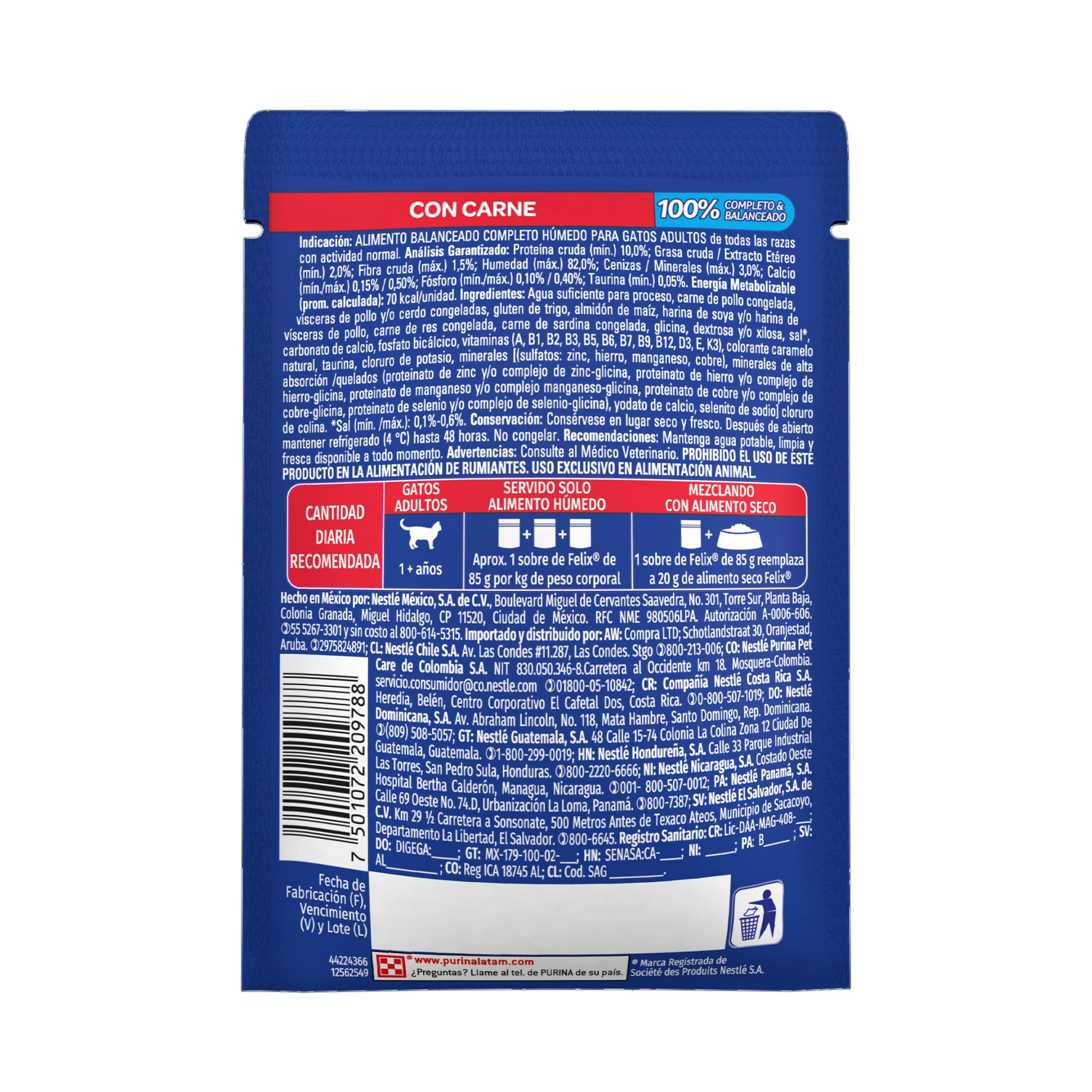 Empaque de Felix® Classic para gato sabor carne, vista posterior