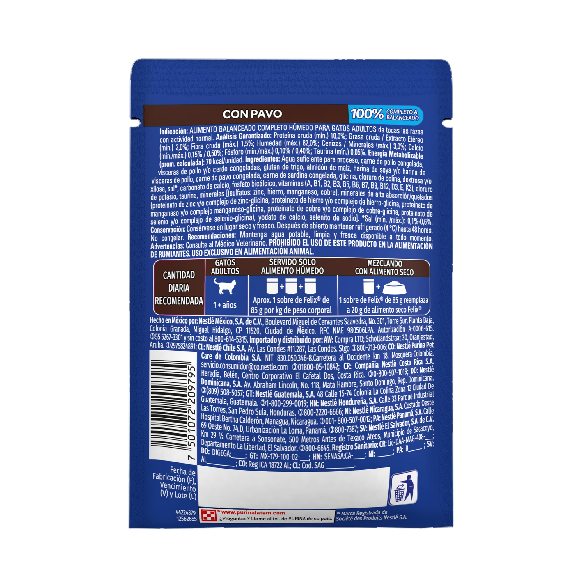 Empaque de Felix® Classic para gato sabor pavo, vista posterior