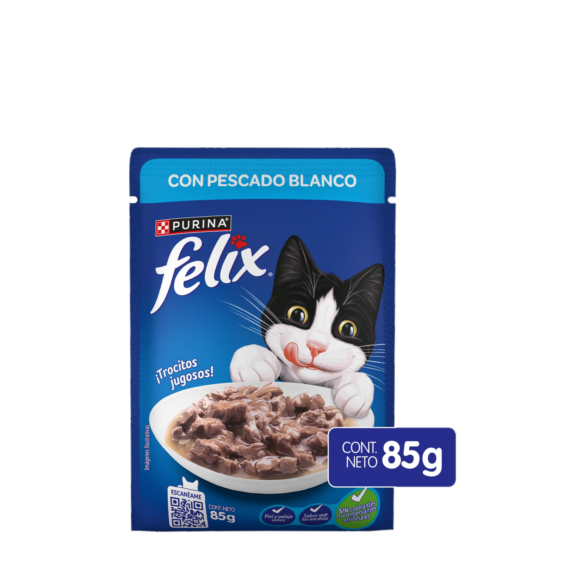 Empaque de Felix® Classic para gato sabor pescado blanco, vista frontal