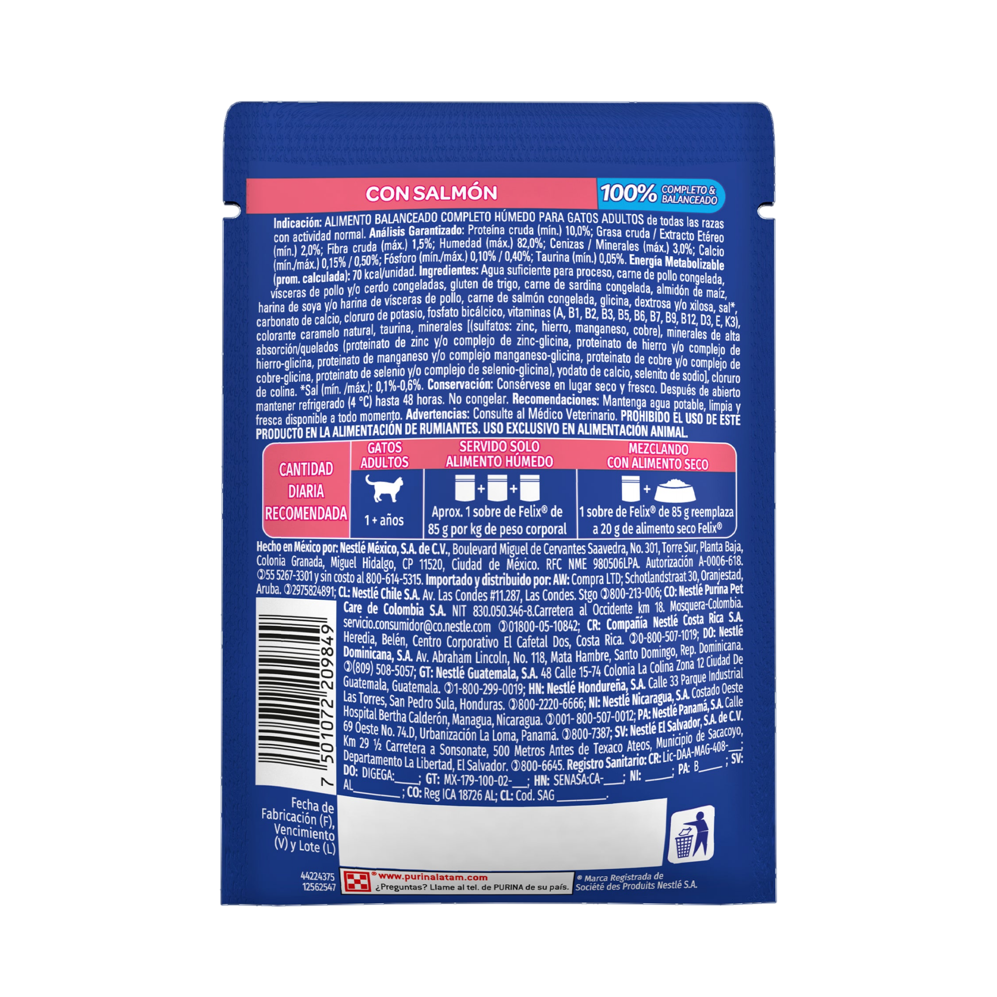 Empaque de Felix® Classic para gato sabor salmón, vista posterior