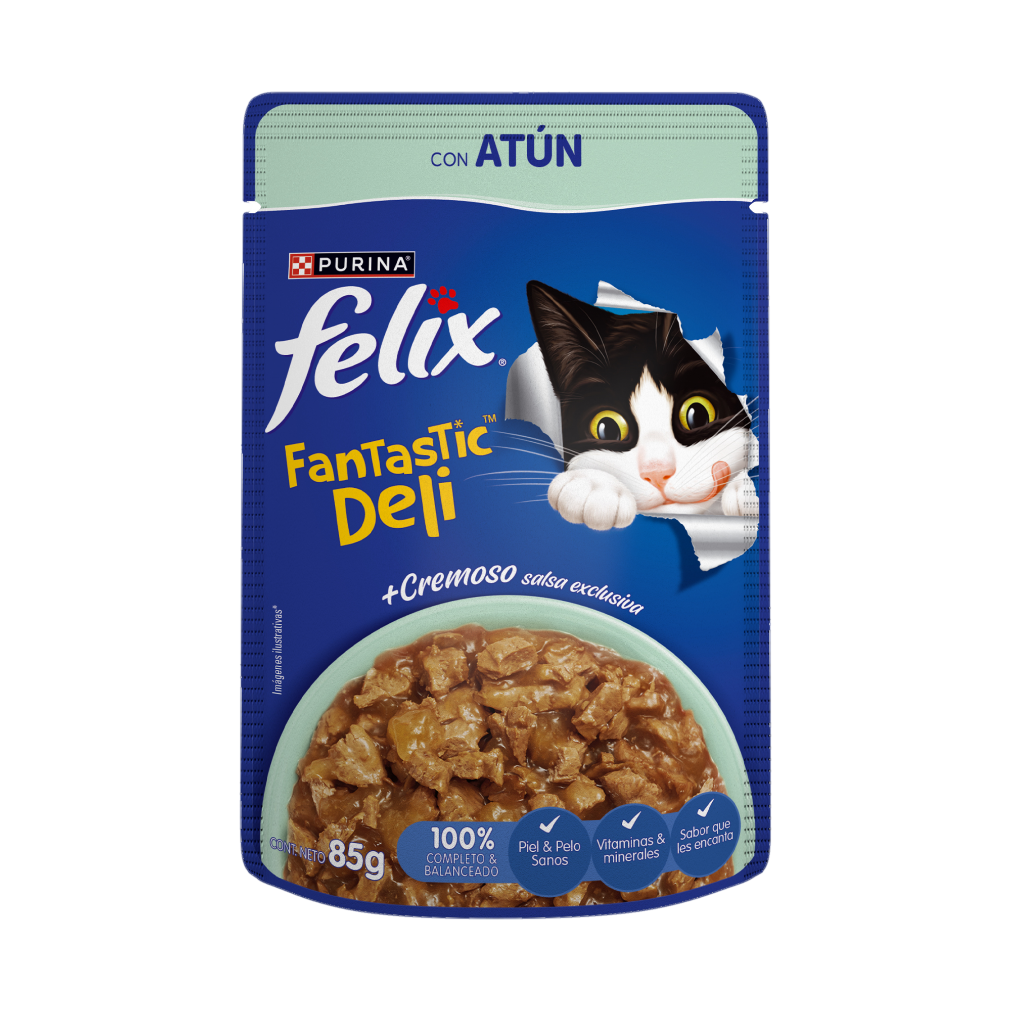 Empaque de Felix® Fantastic Deli sabor atún para gatos, vista frontal