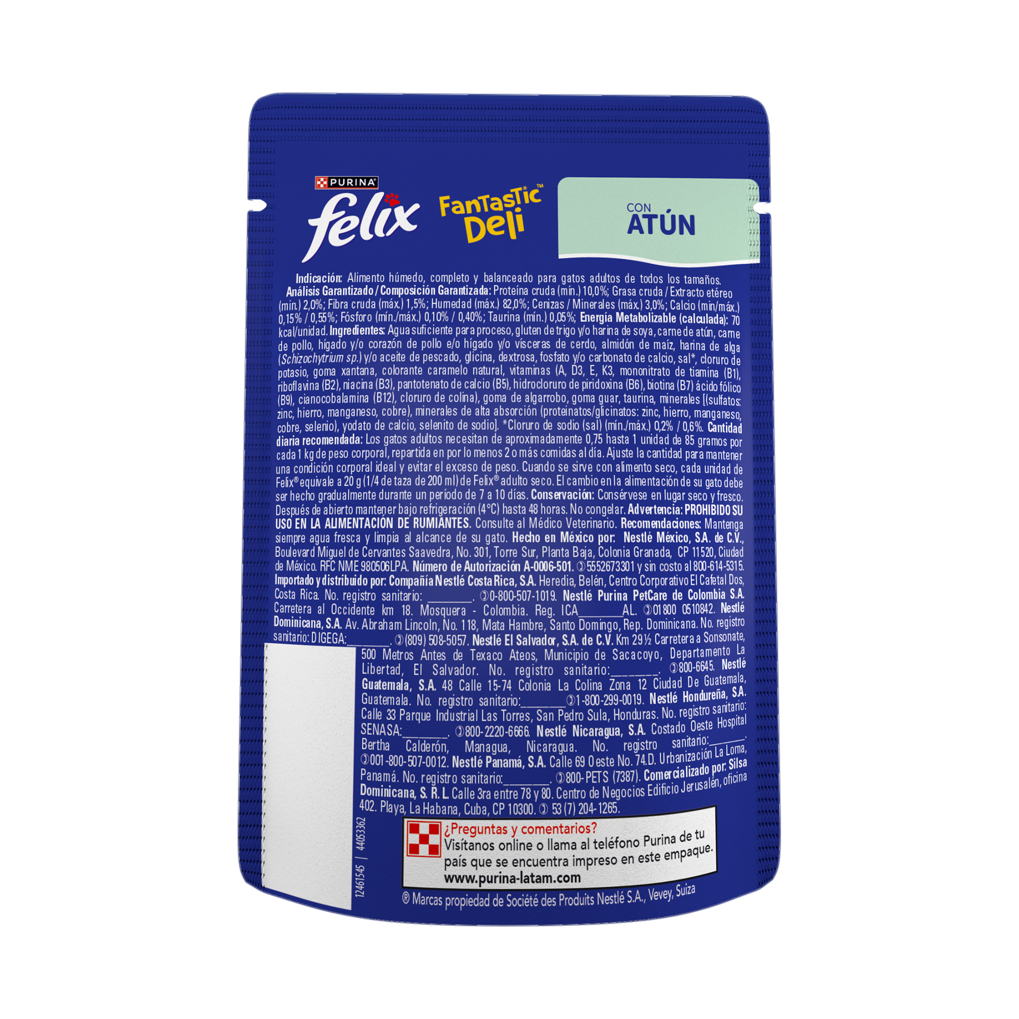Empaque de Felix® Fantastic Deli sabor atún para gatos, vista posterior
