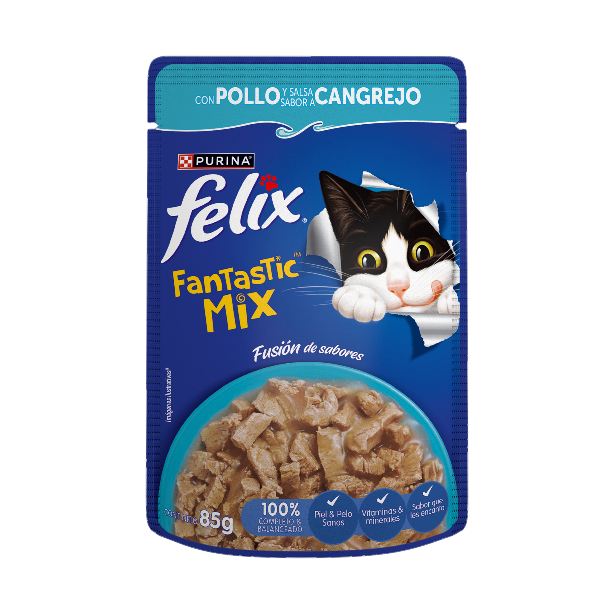 Empaque de Felix® Fantastic Mix con pollo y salsa sabor cangrejo para gatos, vista frontal
