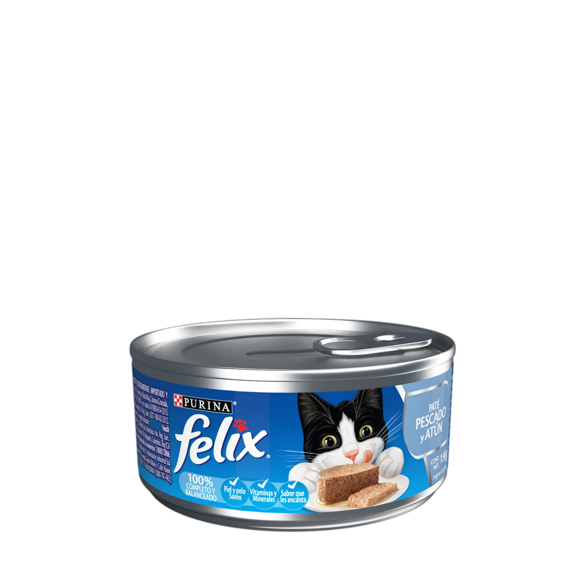 Empaque de Felix® Lata para gato sabor pate pescado y atún, vista lateral