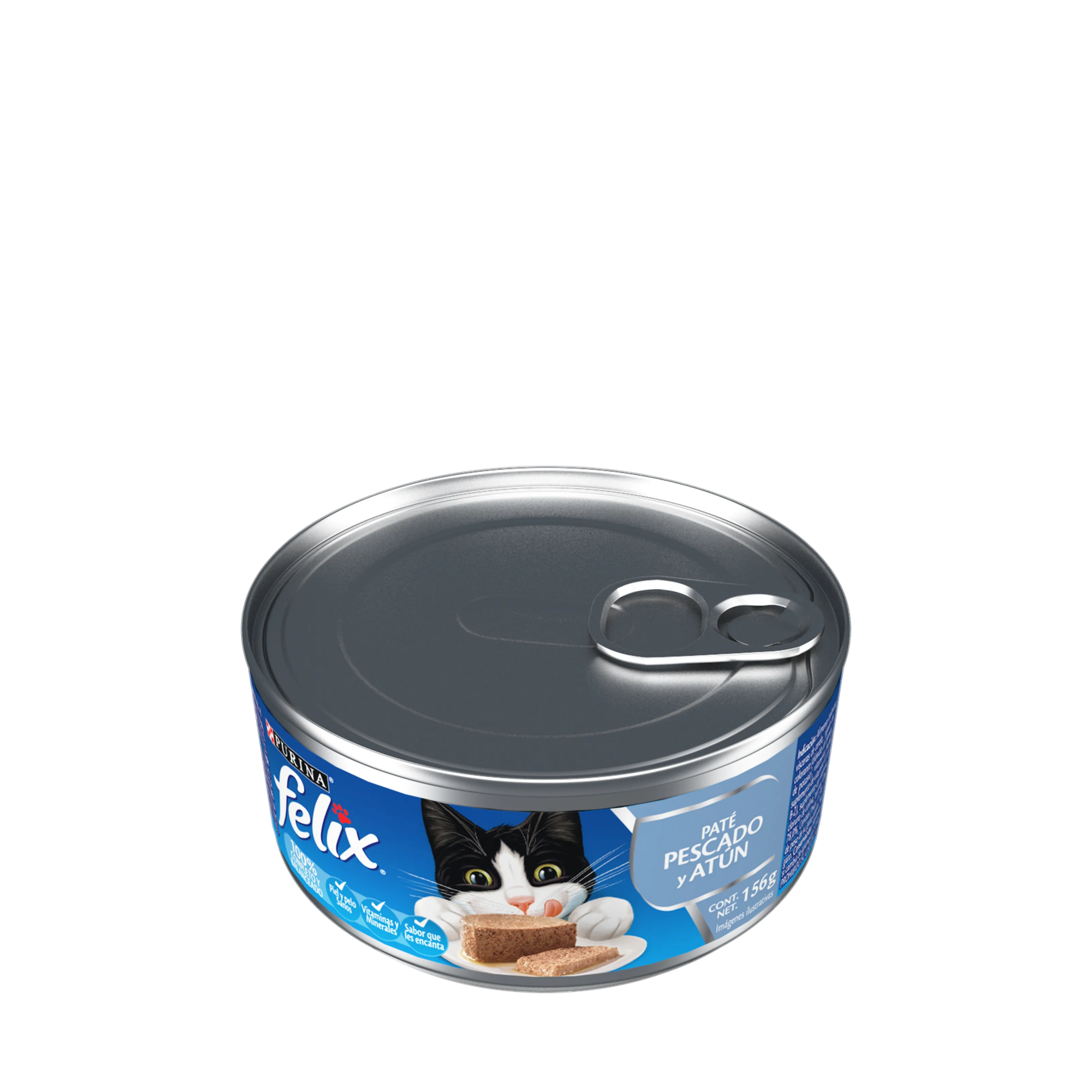 Empaque de Felix® Lata para gato sabor pate pescado y atún, vista lateral