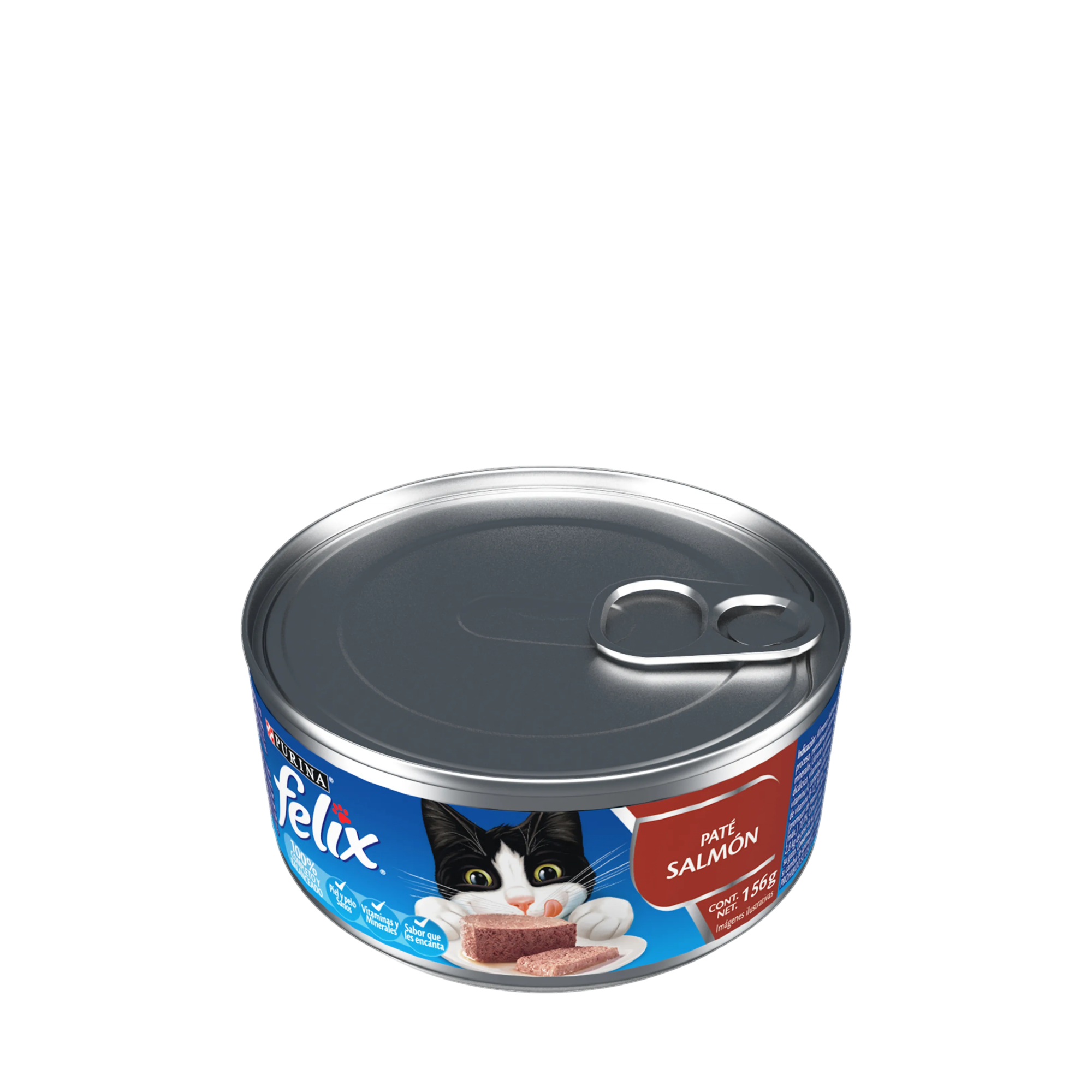 Empaque de Felix® Lata para gato sabor pate salmon, vista lateral