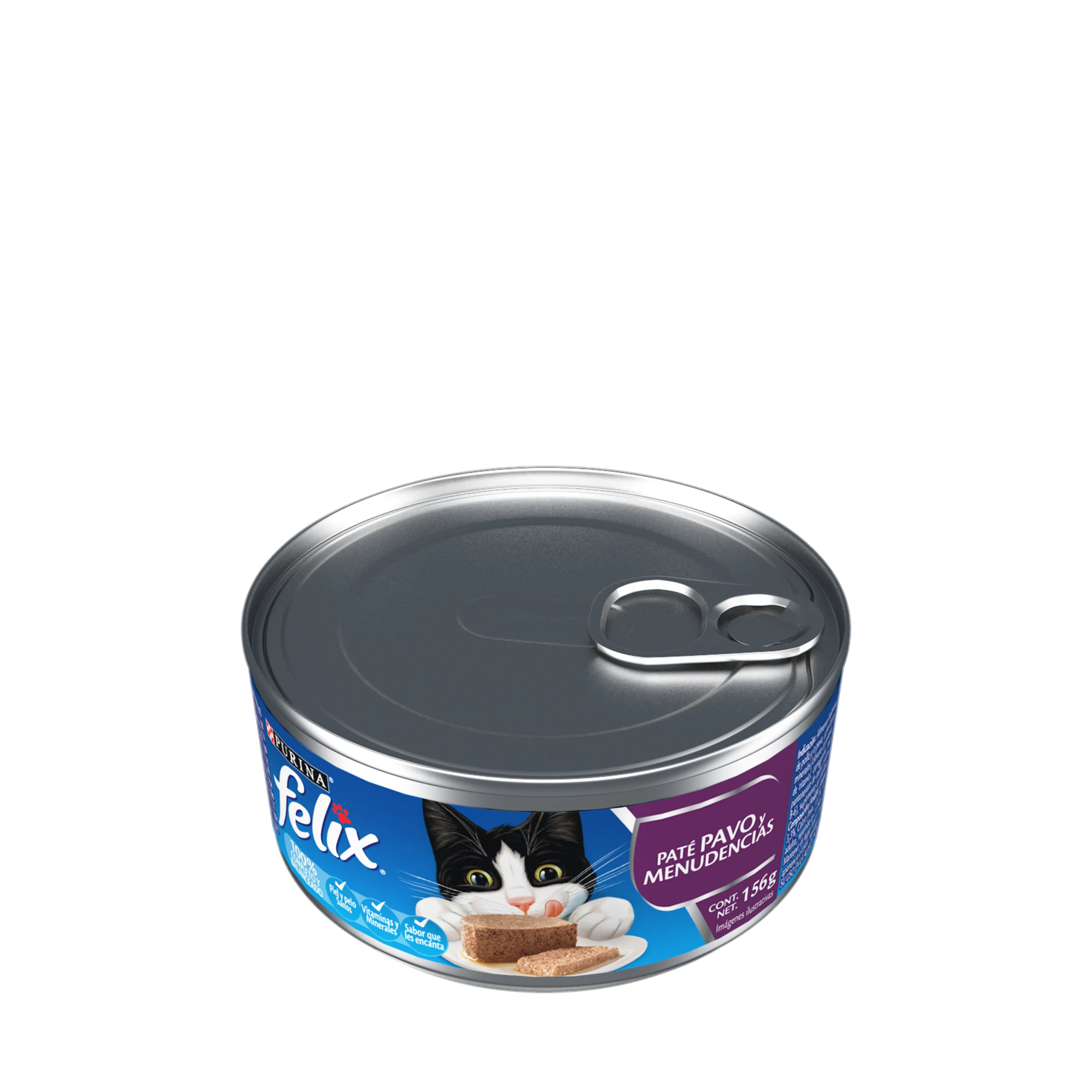 Empaque de FELIX® Lata para gato sabor pavo y menudencias, vista lateral