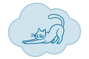 Ícono de gato estirándose que representa la esterilización de gatos en el primer celo.