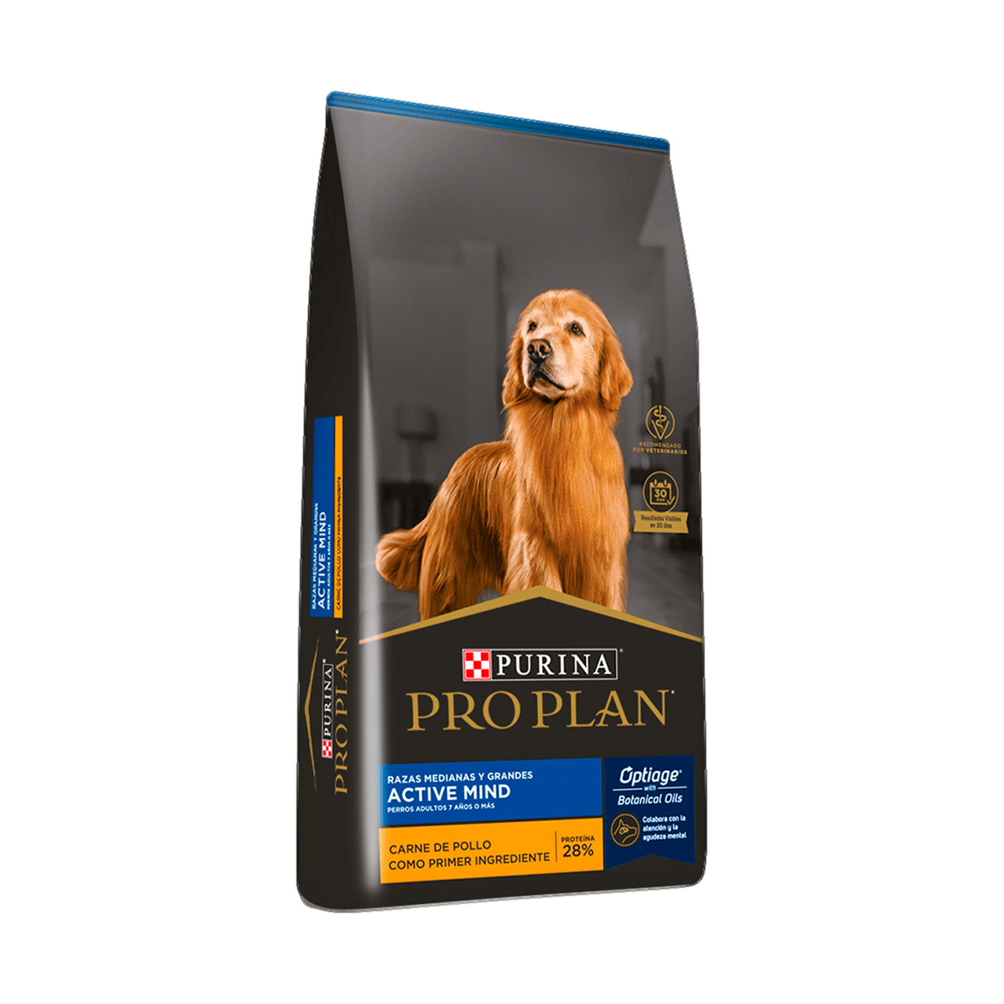 Empaque de Pro Plan® Adulto Senior Razas Medianas con Optiage® Sabor Pollo, vista lateral