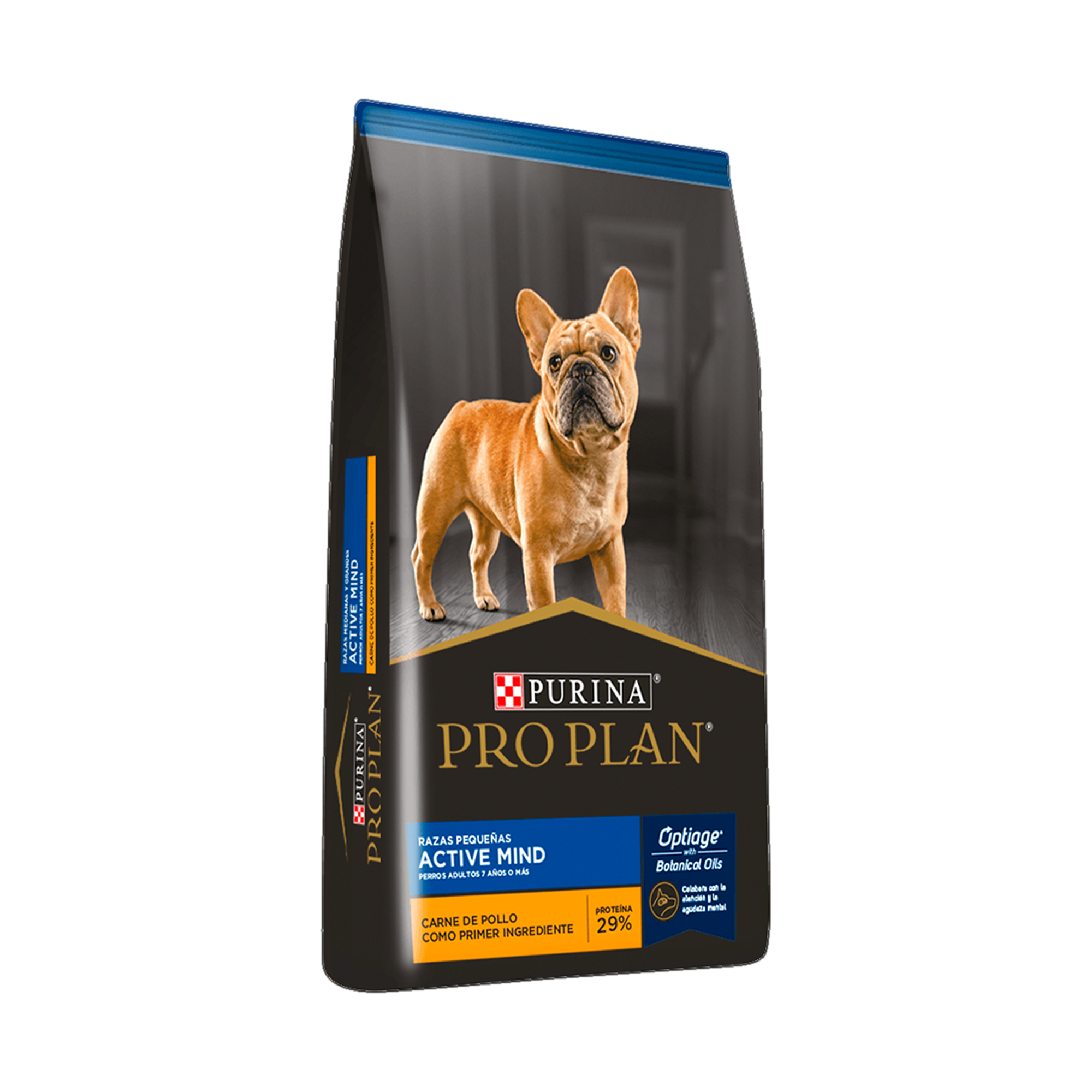 Empaque de Pro Plan® Adulto Senior Razas Pequeñas con Optiage® Sabor Pollo, vista lateral