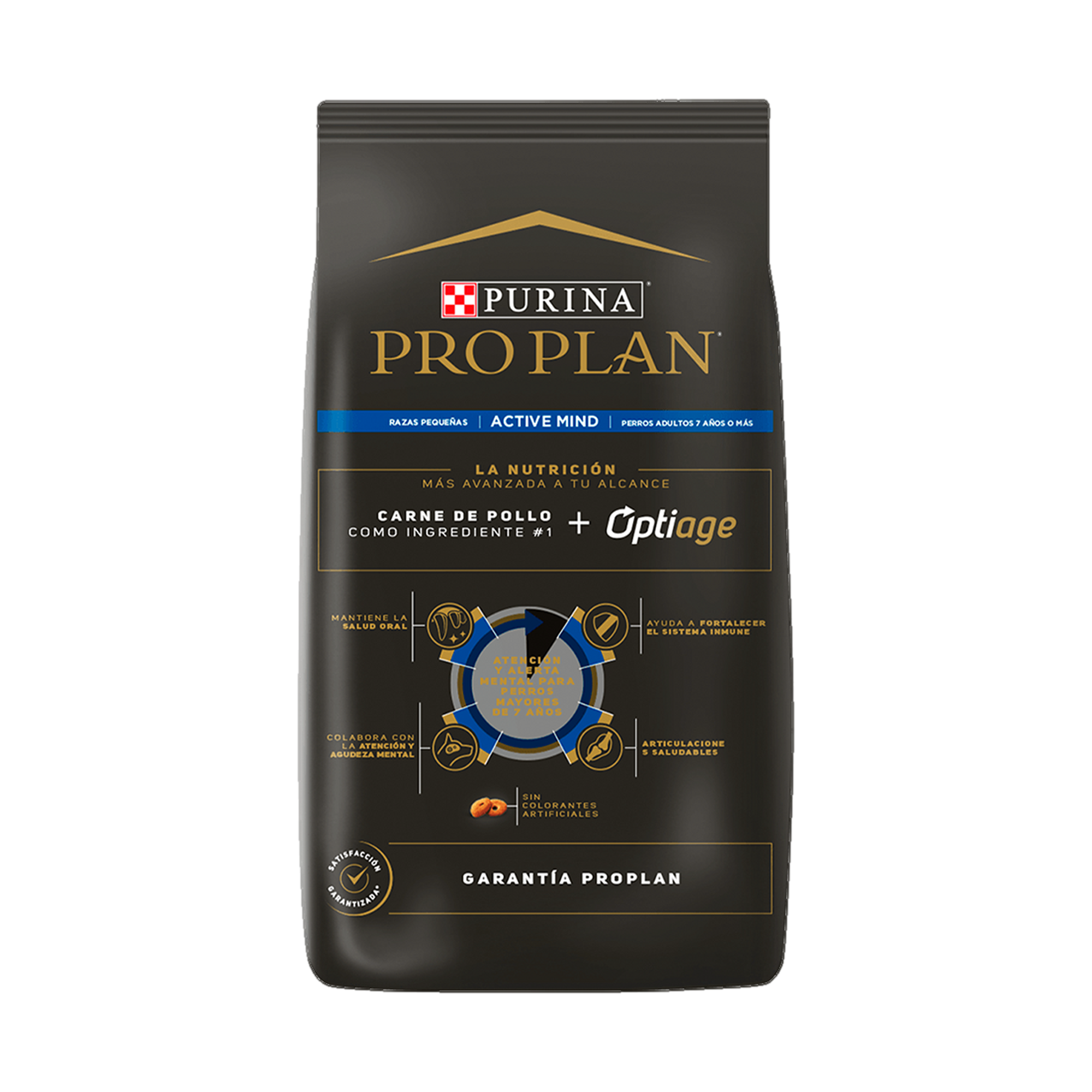 Empaque de Pro Plan® Adulto Senior Razas Pequeñas con Optiage® Sabor Pollo, vista posterior