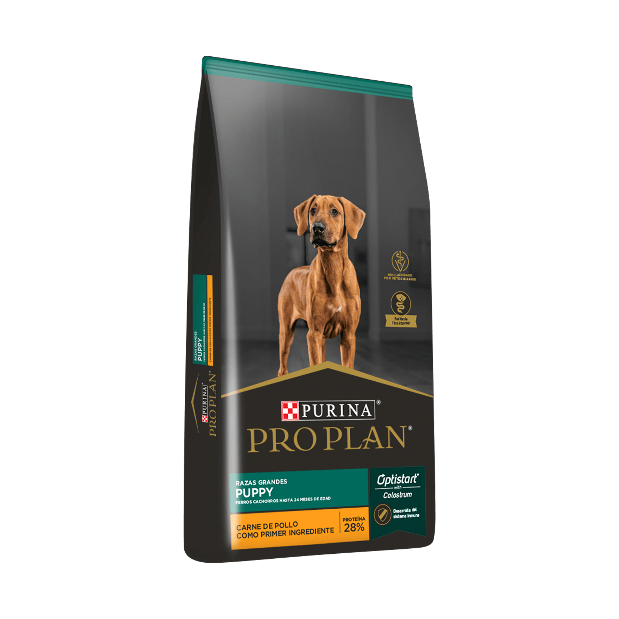 Empaque de Pro Plan® Cachorro Razas Grandes con Optistart® Sabor Pollo, vista lateral