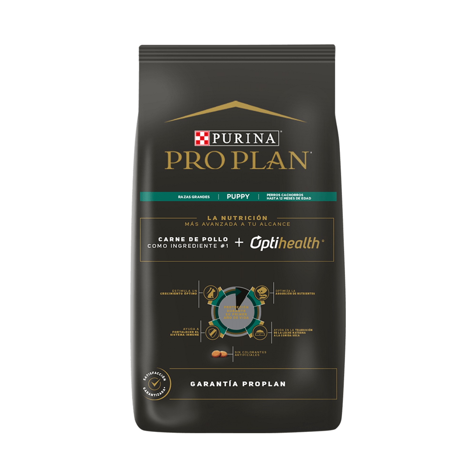 Empaque de Pro Plan® Cachorro Razas Grandes con Optistart® Sabor Pollo, vista posterior