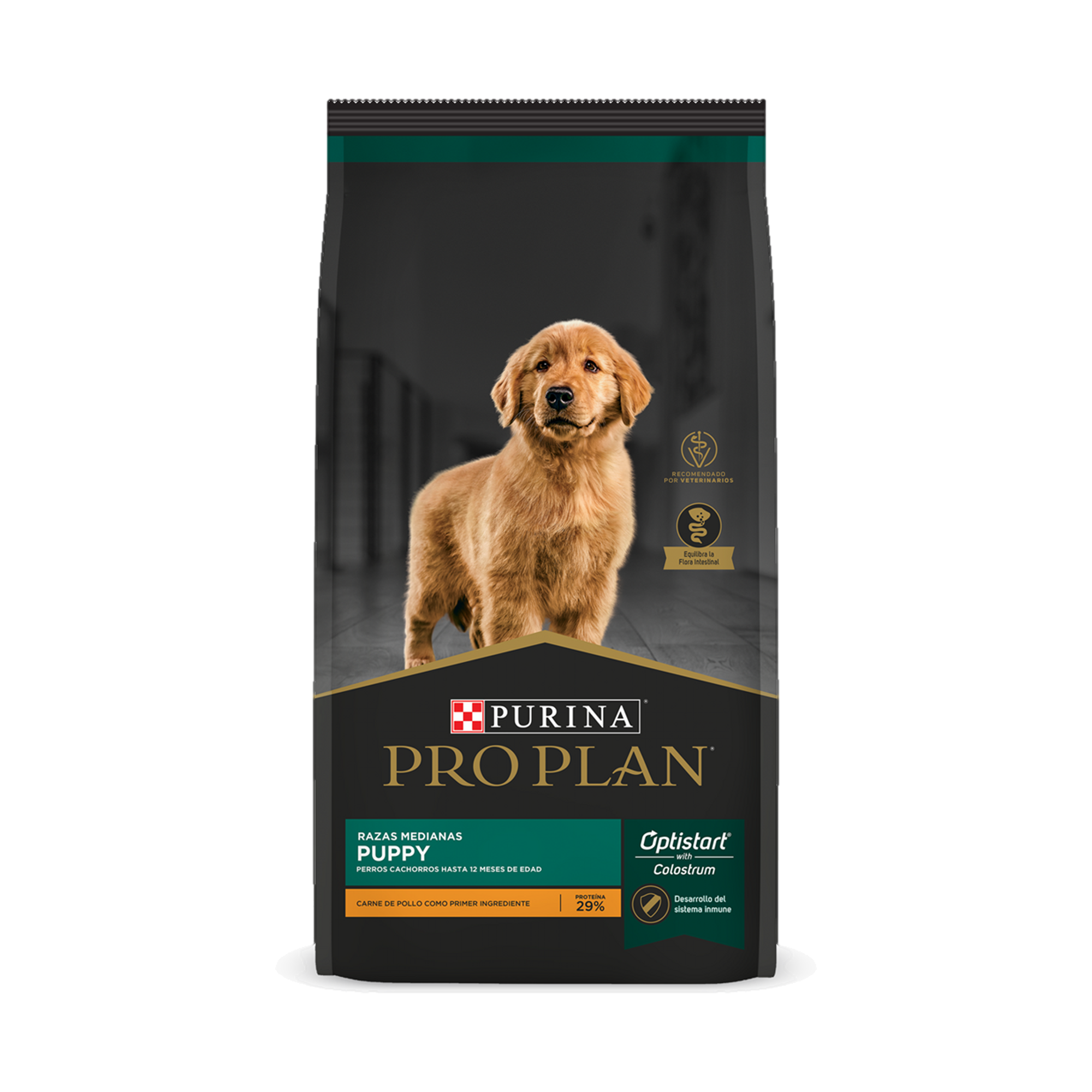 Empaque de Pro Plan® Cachorro Razas Medianas con Optistart® Sabor Pollo, vista frontal