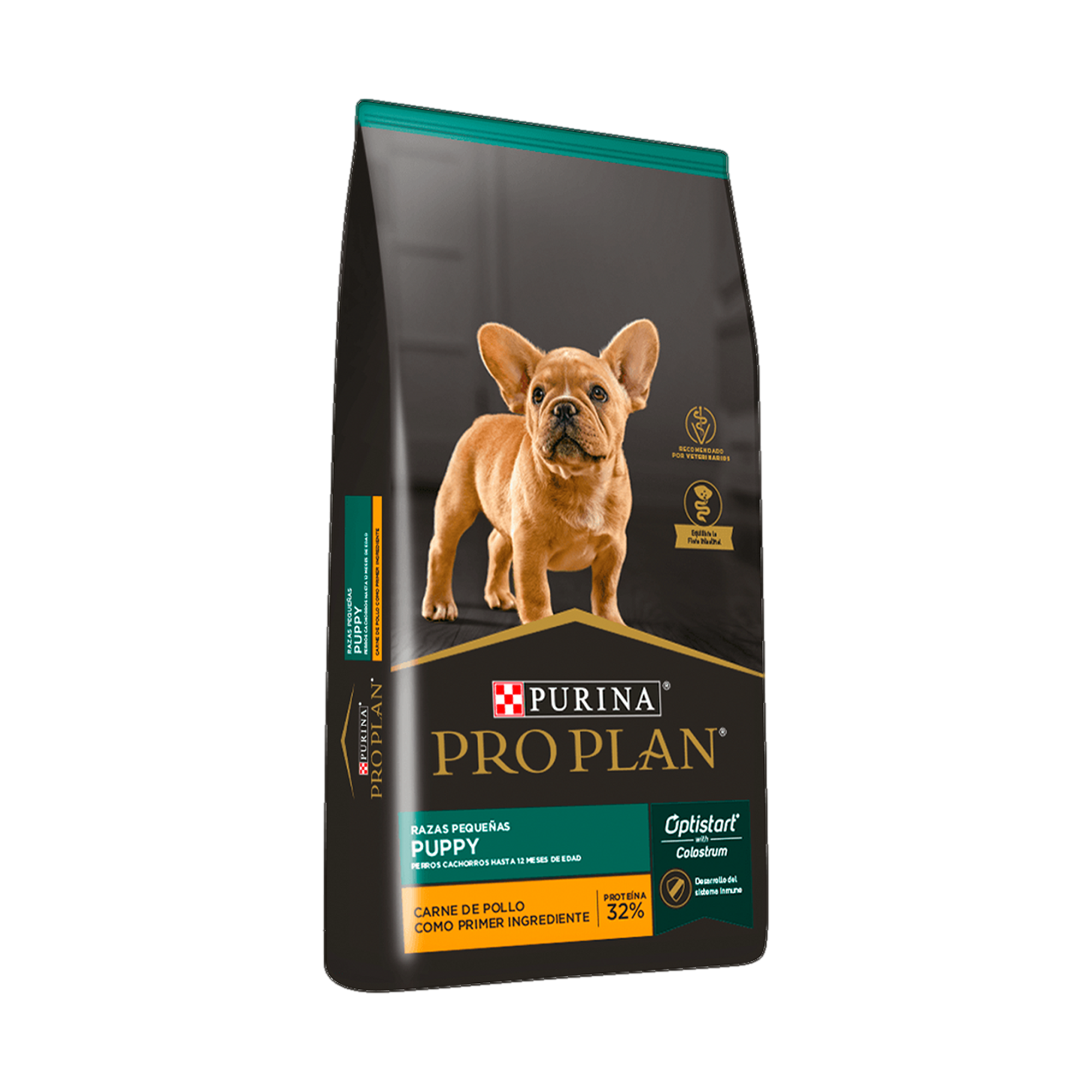 Empaque de Pro Plan® Cachorro Razas Pequeñas con Optistart® Sabor Pollo, vista lateral