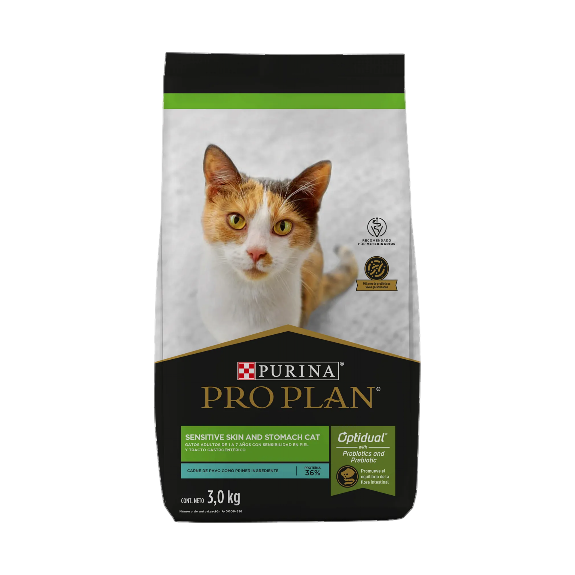 Empaque de Pro Plan® Comida para gatos con estómago sensible, vista frontal