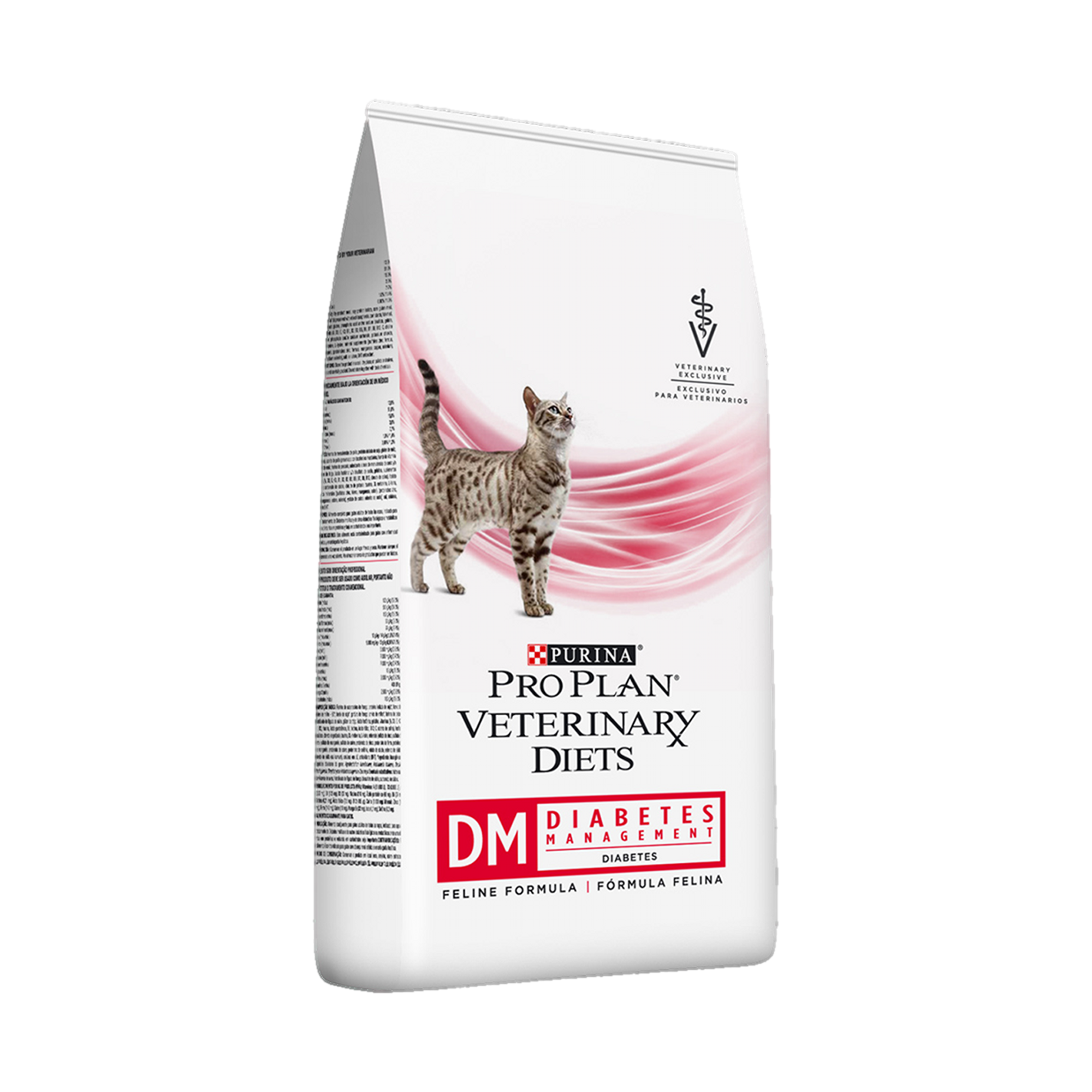 Empaque de Pro Plan DM gato para control diabetes, vista lateral