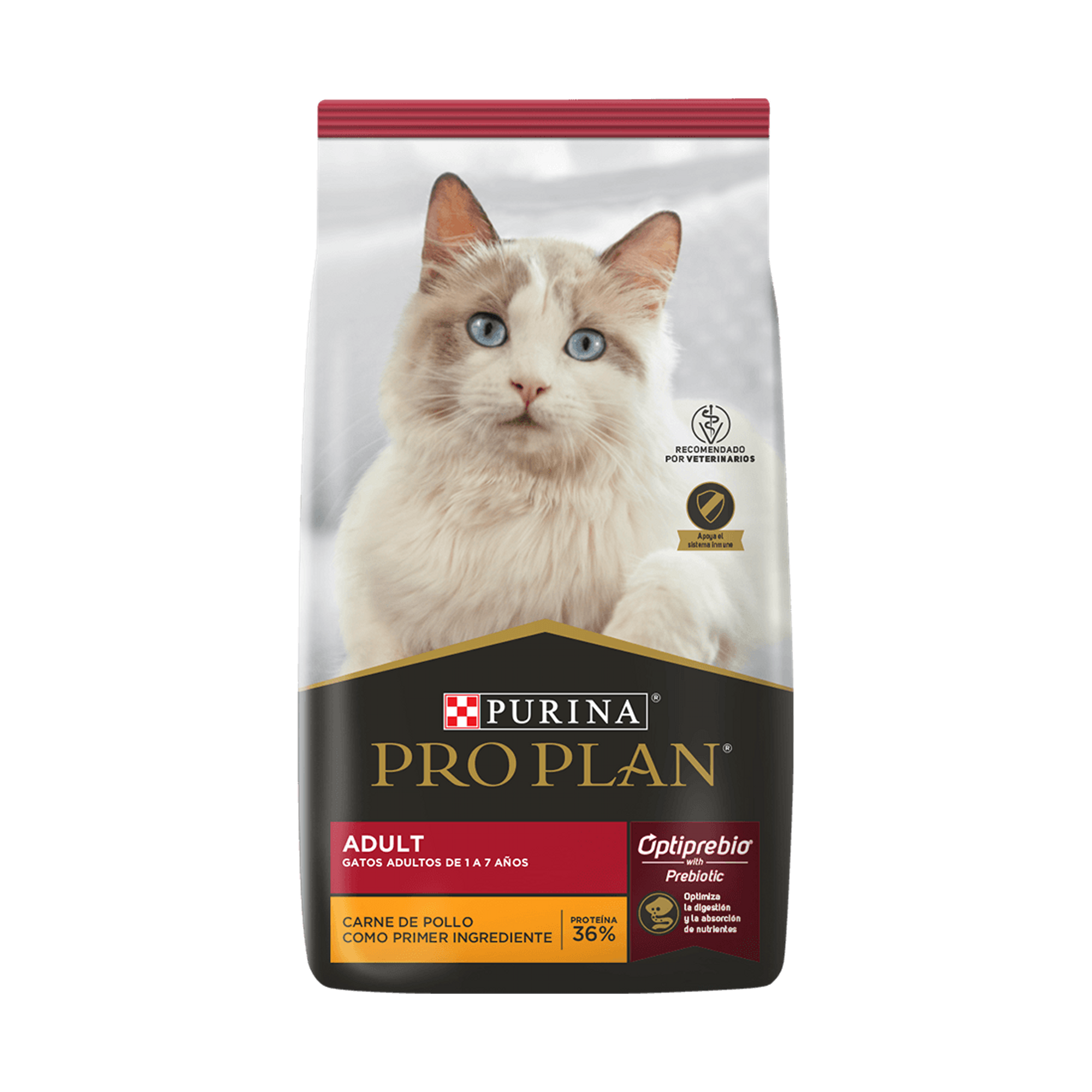 Empaque de Pro Plan® Gato Adulto con Optiprebio® Sabor Pollo, vista frontal
