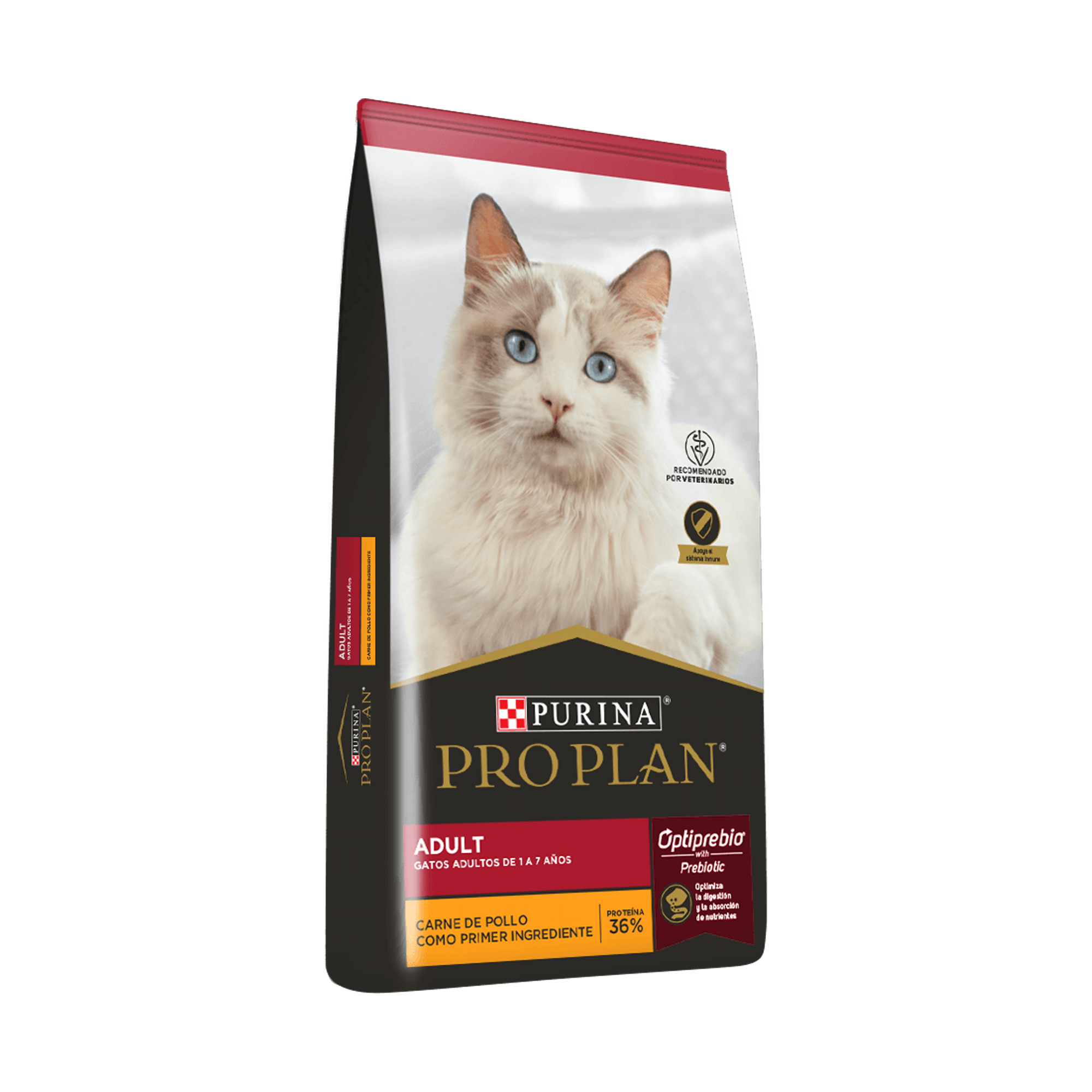 Empaque de Pro Plan® Gato Adulto con Optiprebio® Sabor Pollo, vista lateral
