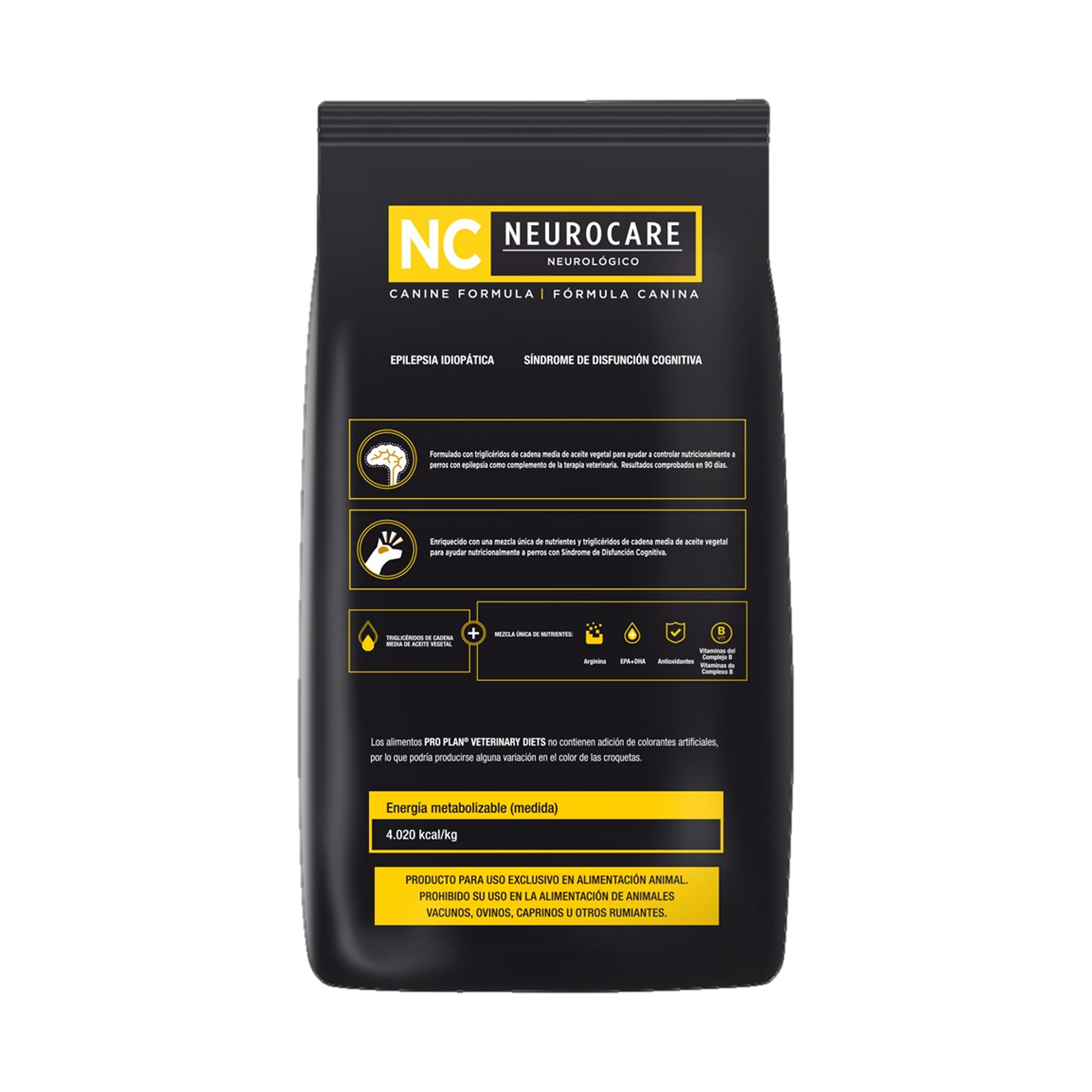 Empaque de Pro Plan neurocare para perros, vista posterior