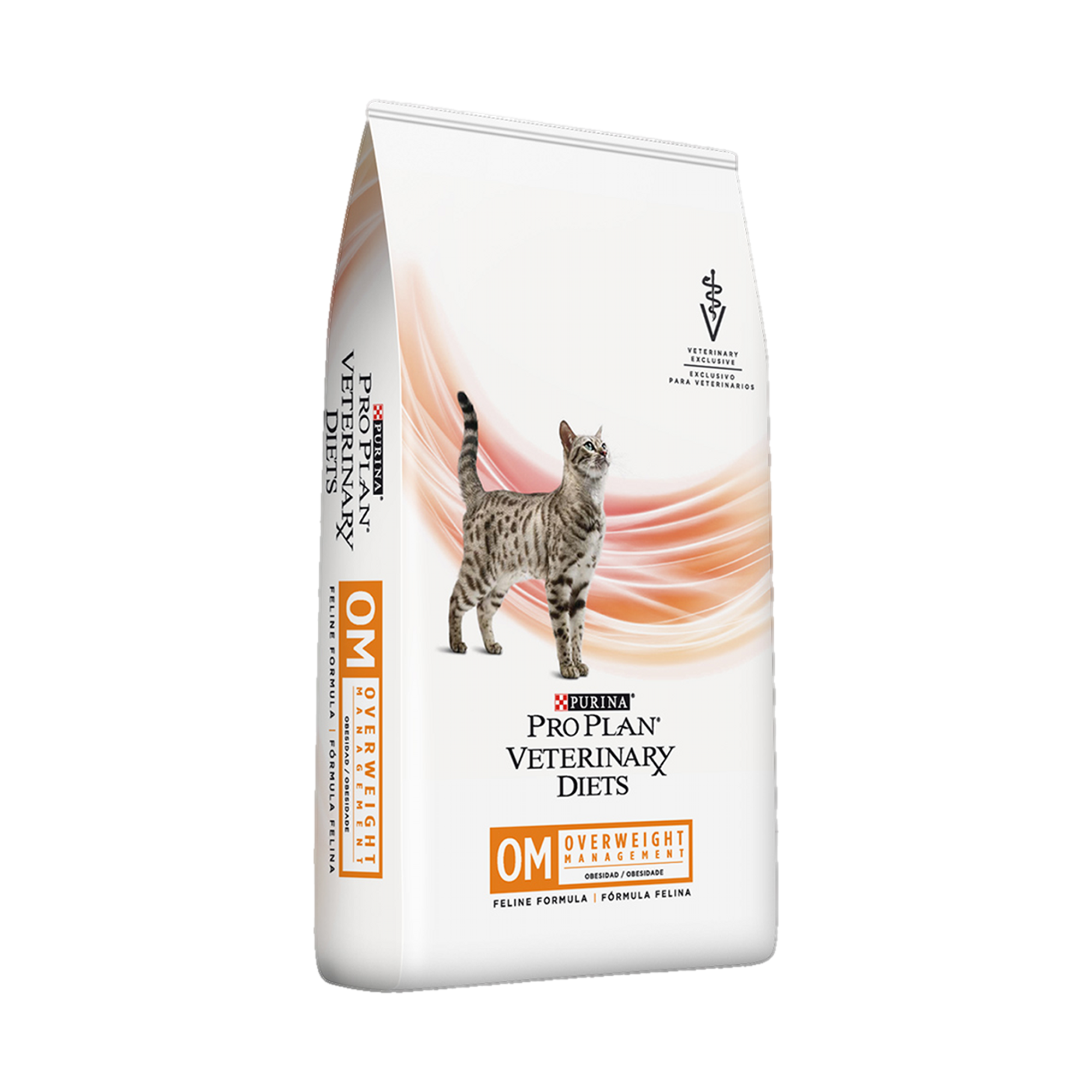 Empaque de Pro Plan OM gato overweight management seco, vista lateral