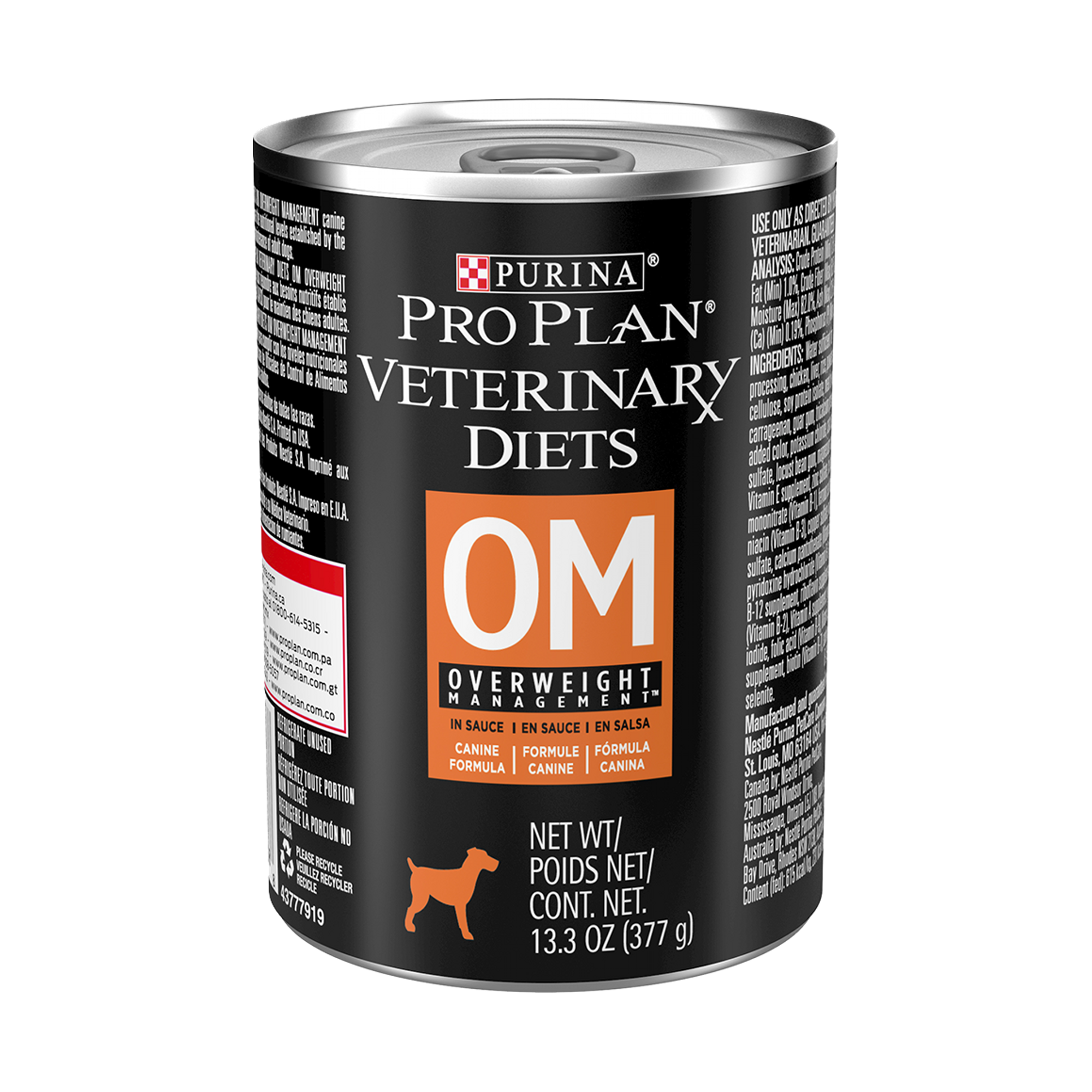 Empaque de Pro Plan OM overweight managment en lata, vista frontal
