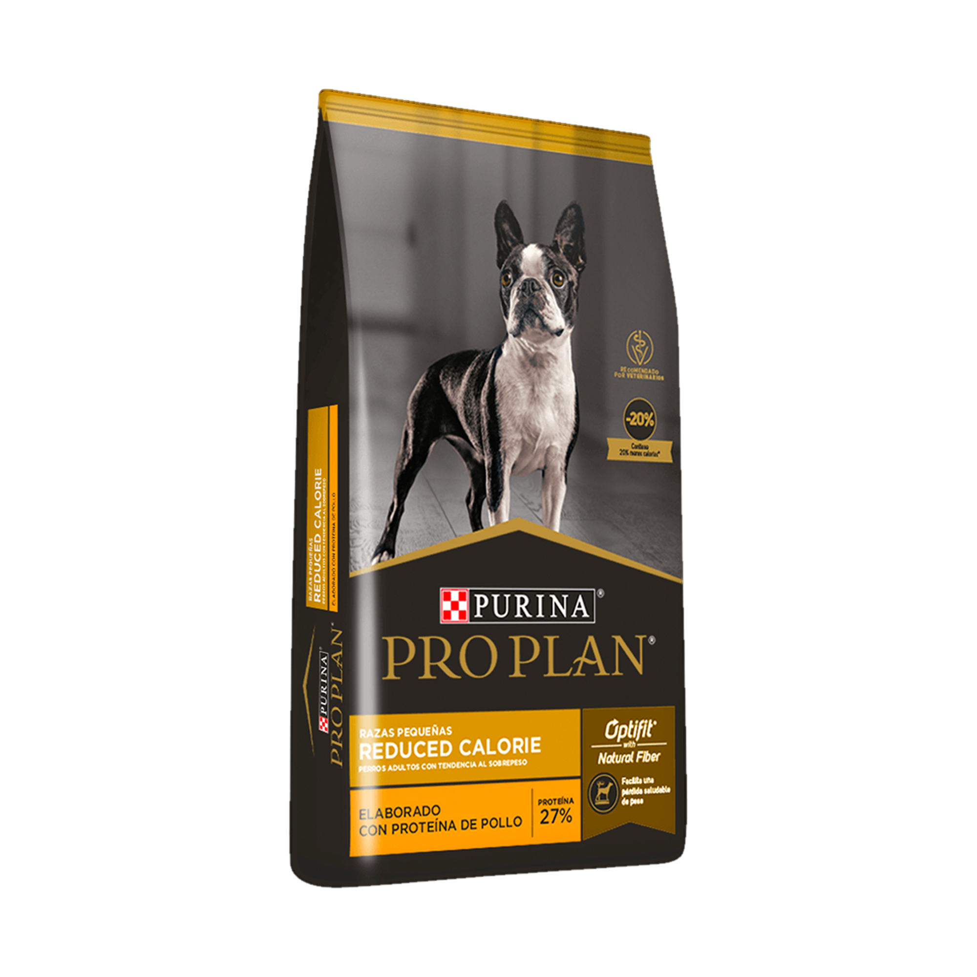 Empaque de Pro Plan® Reduced Calorie Adulto Razas Pequeñas con Optifit® Sabor Pollo, vista lateral