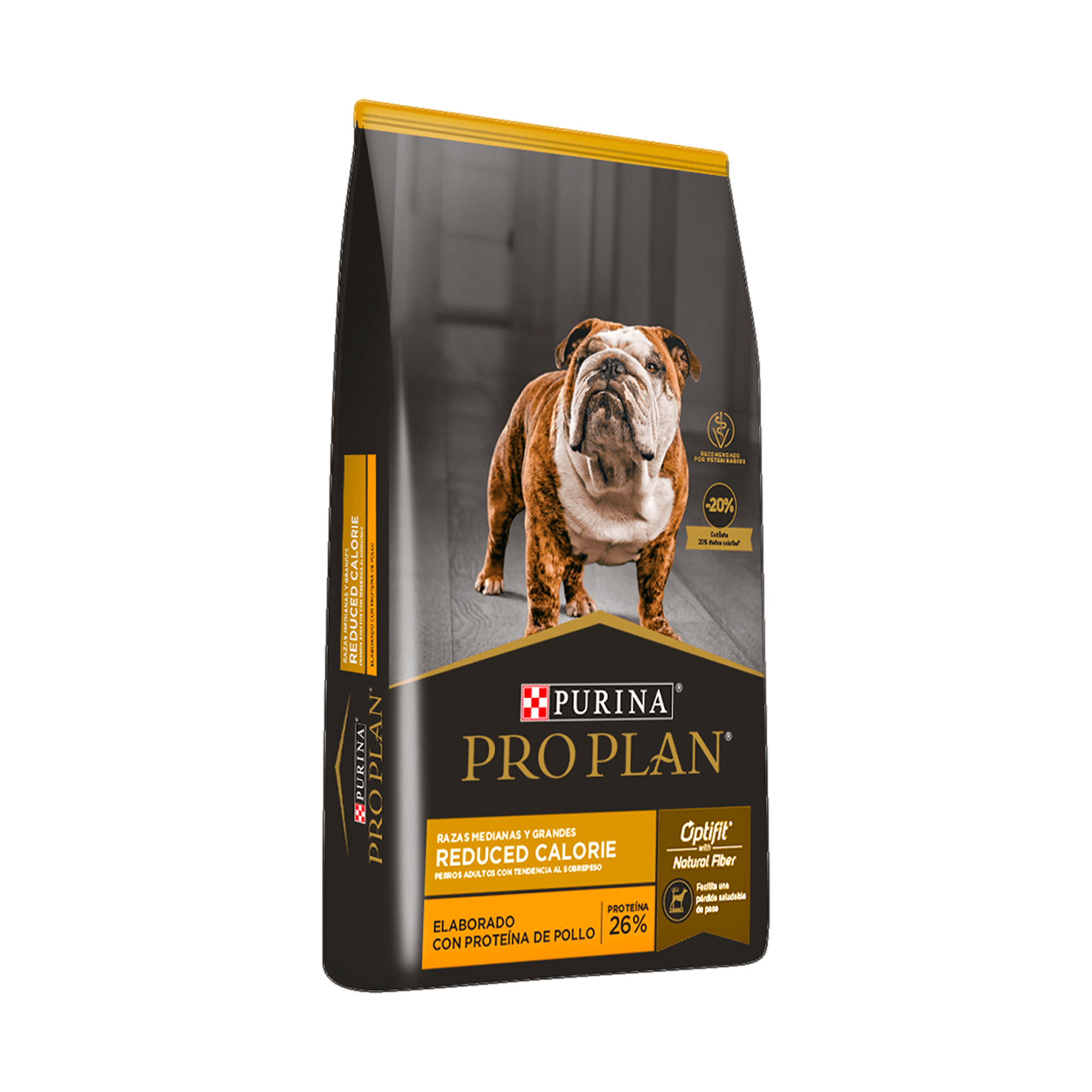 Empaque de Pro Plan® Reduced Calorie Adulto Todas las Razas con Optifit® Sabor Pollo, vista lateral