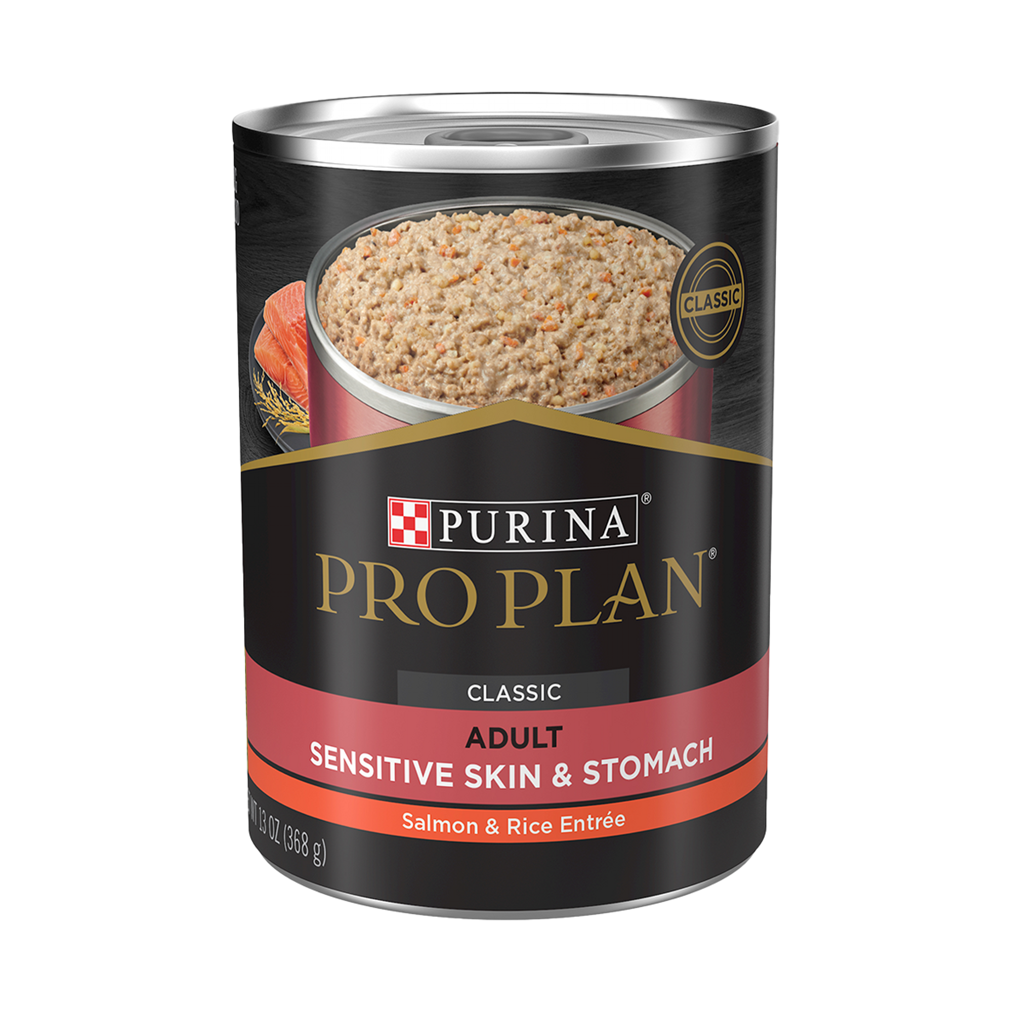 Empaque de Pro Plan® Sensitive Skin Adulto Todas las Razas con Optiderma® Lata Sabor Salmón y Arroz, vista frontal
