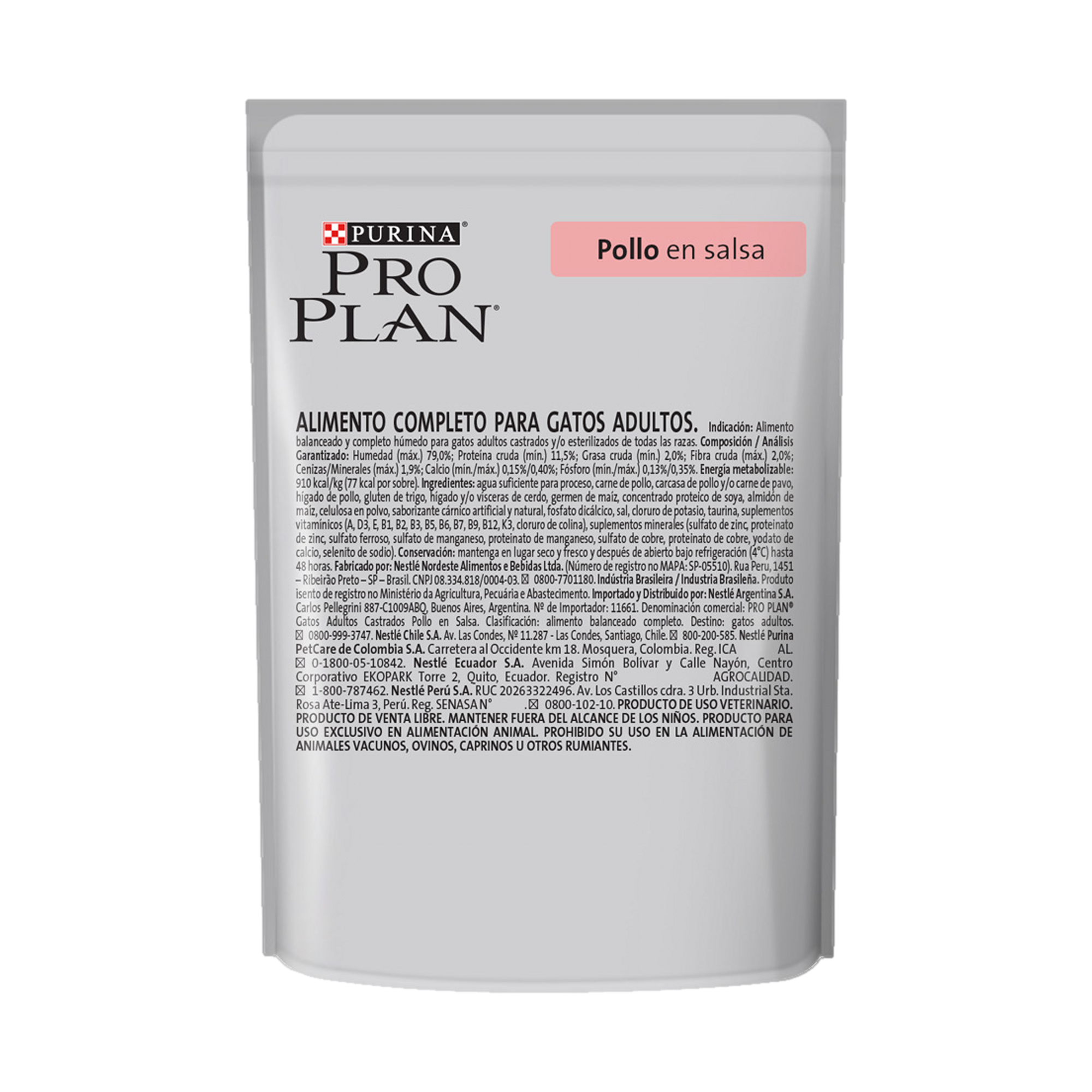 Empaque de Pro Plan® Sterilized Pollo en Salsa, vista posterior
