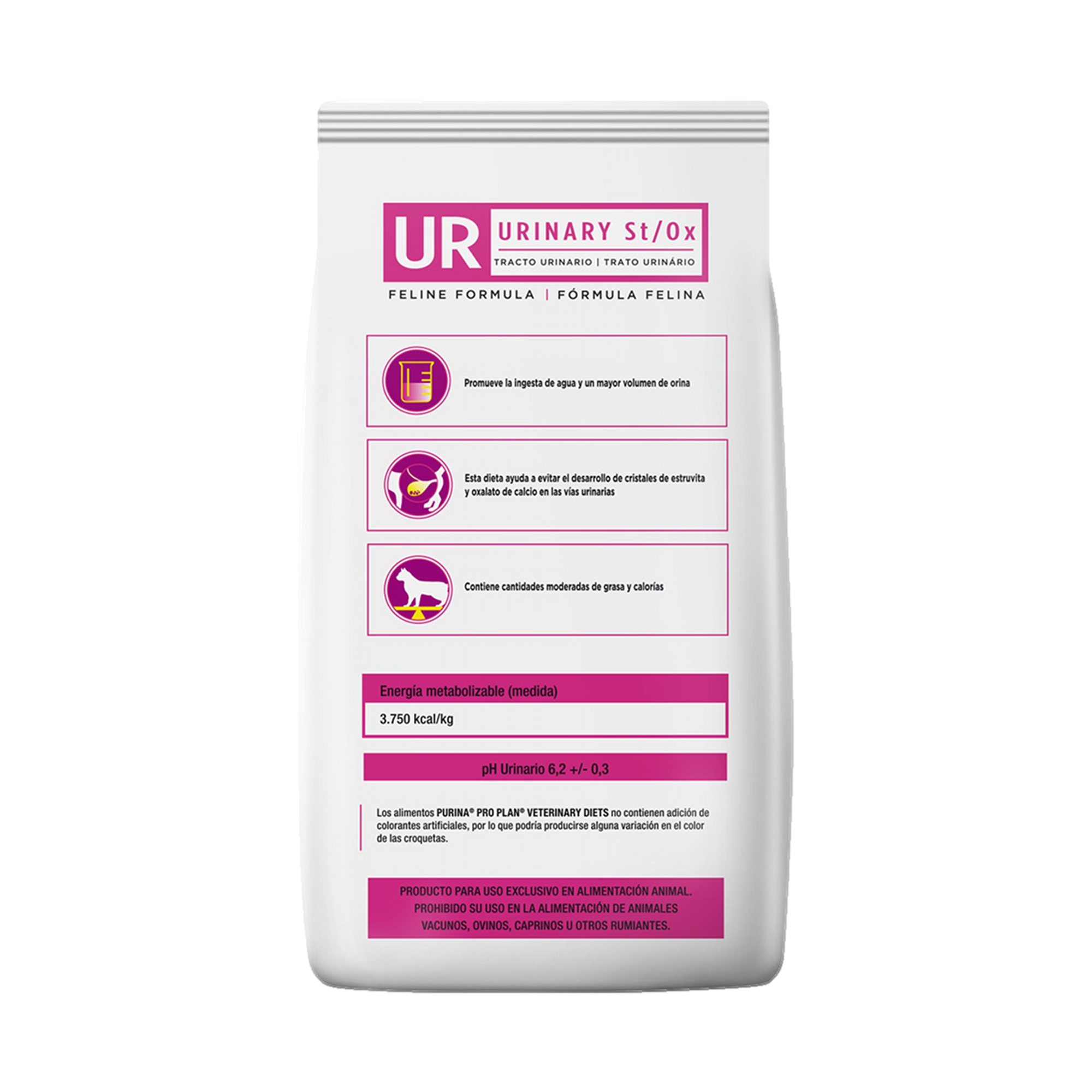Empaque de Pro Plan urinary gatos Veterinary Diets, vista posterior