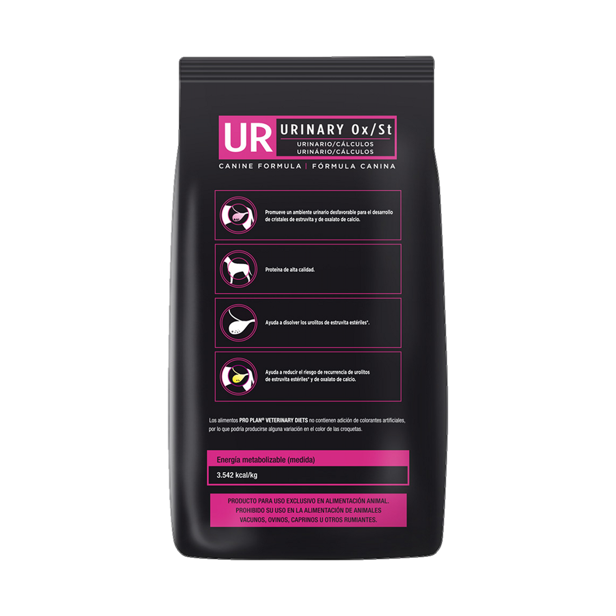 Empaque de Pro Plan urinary perros Veterinary Diets, vista posterior