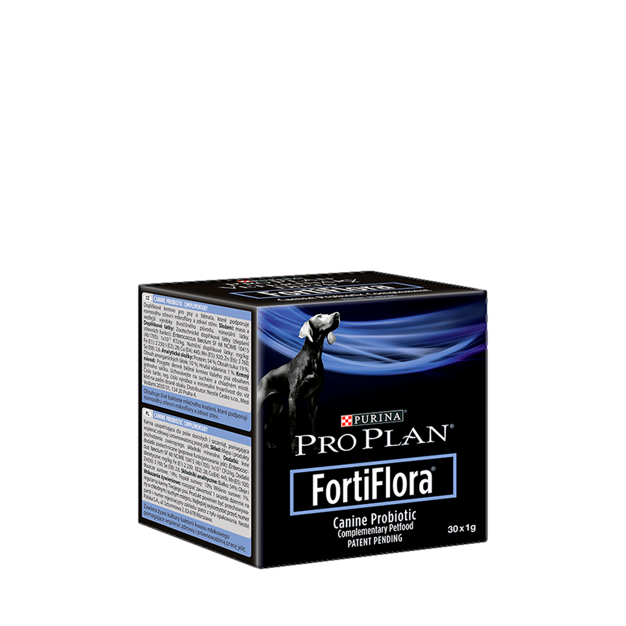 Empaque de Pro Plan Veterinary Diets FortiFlora Perros, vista frontal