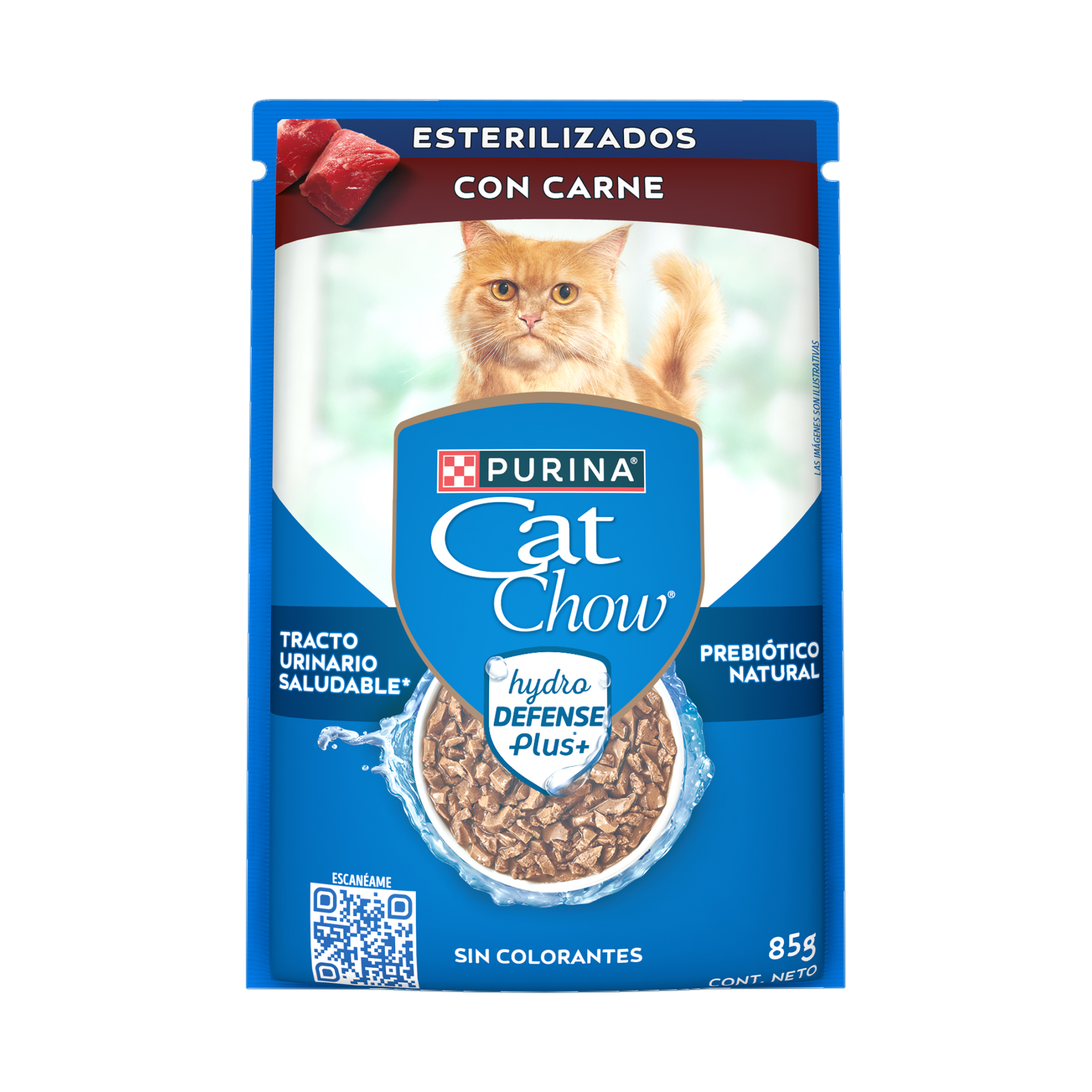 Empaque de Purina® Cat Chow® Alimento Húmedo Para Gatos Adultos Esterilizado Sabor Carne, vista frontal