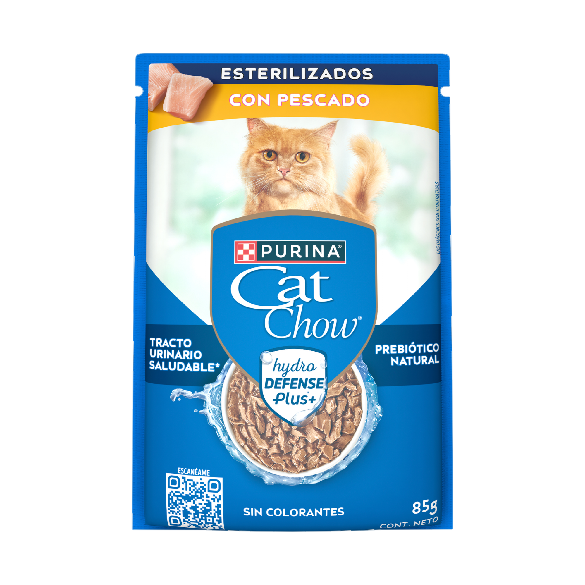 Empaque de Purina® Cat Chow® Alimento Húmedo Para Gatos Adultos Esterilizado Sabor Pescado, vista frontal