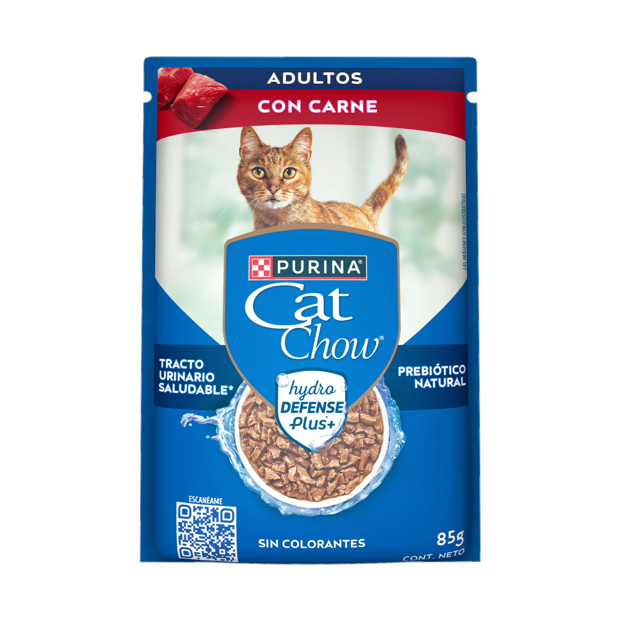Empaque de Purina® Cat Chow® Alimento Húmedo Para Gatos Adultos Sabor Carne, vista frontal