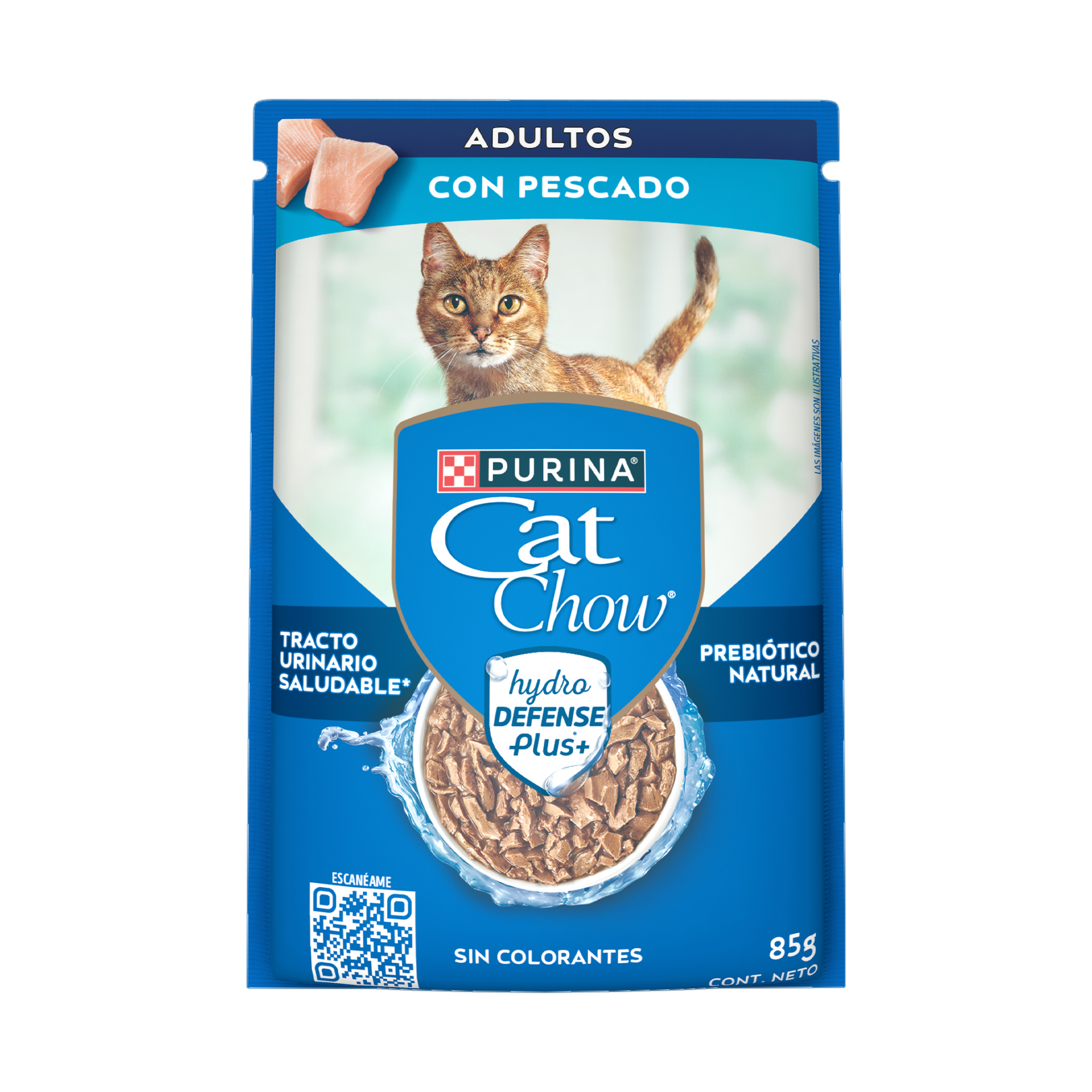 Empaque de Purina® Cat Chow® Alimento Húmedo Para Gatos Adultos Sabor Pescado, vista frontal