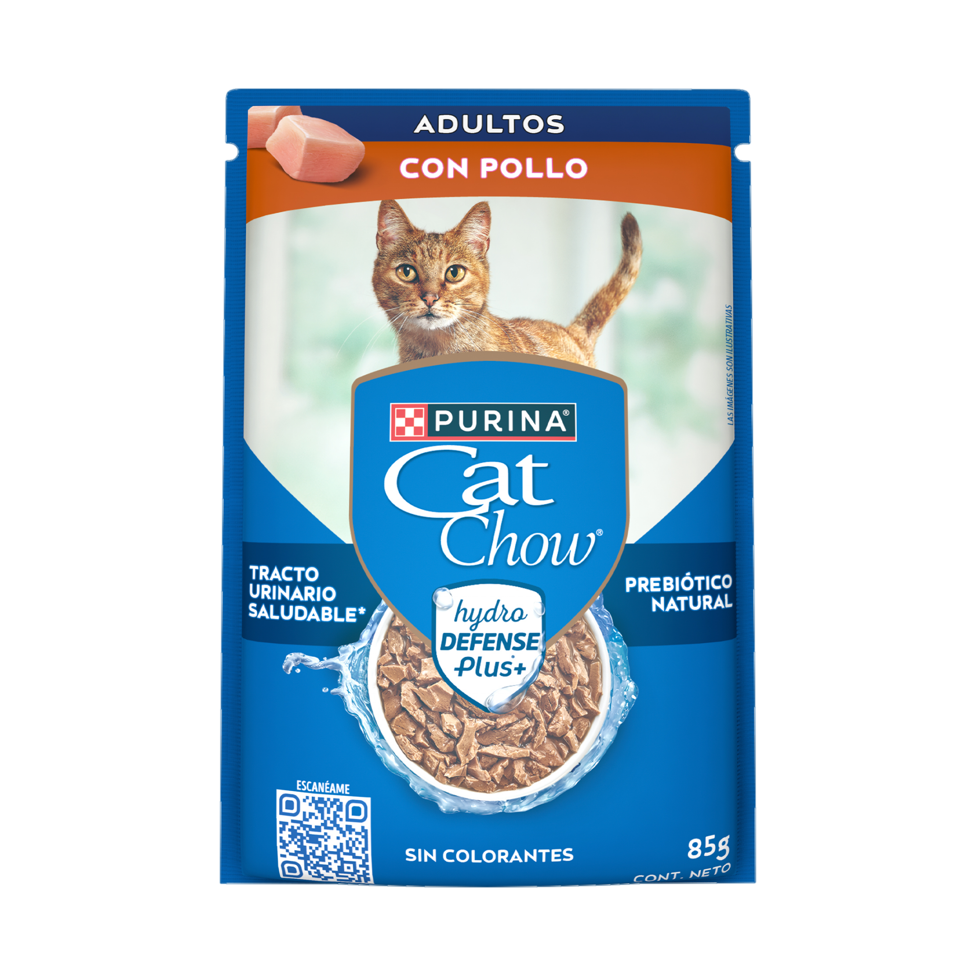 Empaque de Purina® Cat Chow® Alimento Húmedo Para Gatos Adultos Sabor Pollo, vista frontal