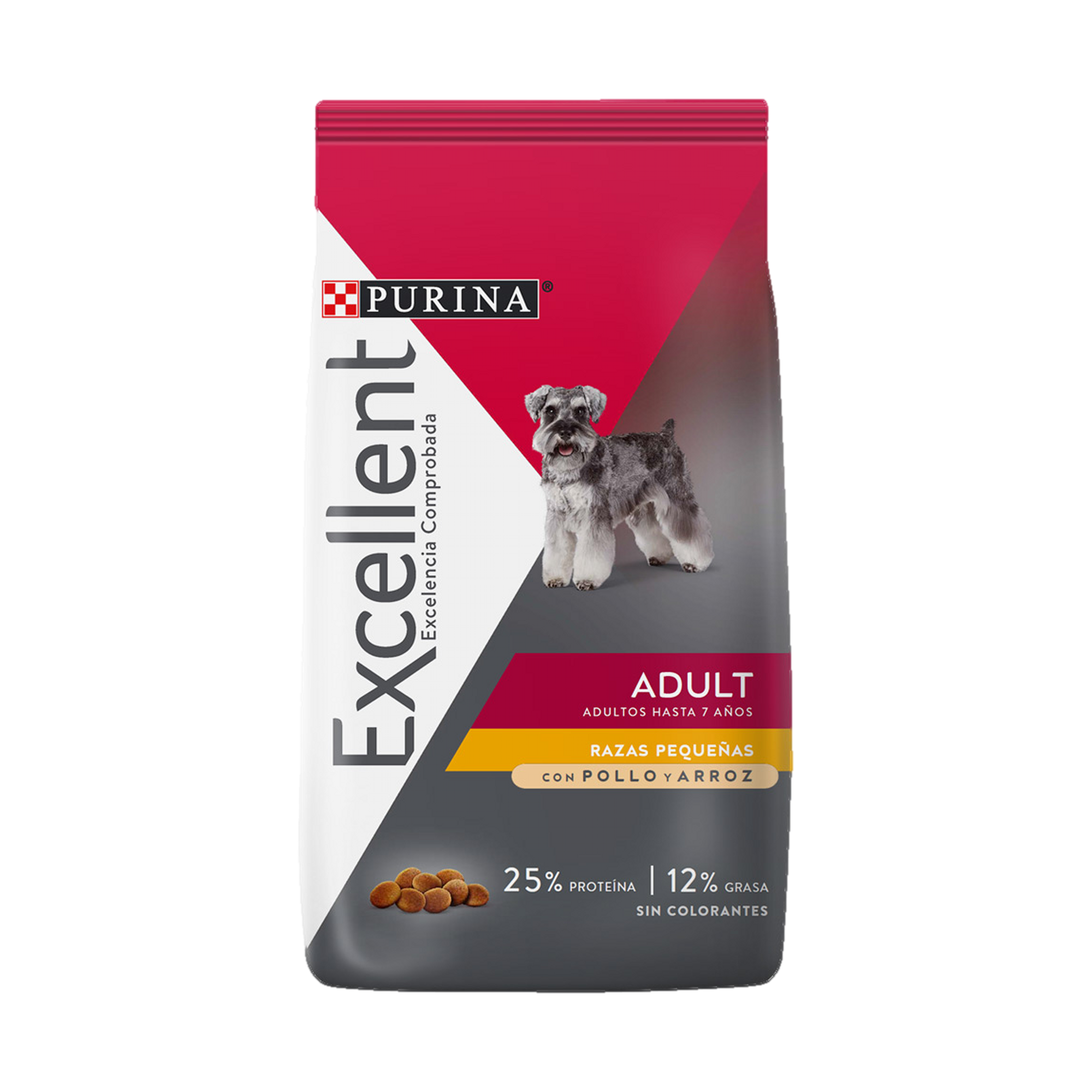 Empaque de Purina® Excellent® Adulto pollo y arroz razas minis y pequeñas, vista frontal