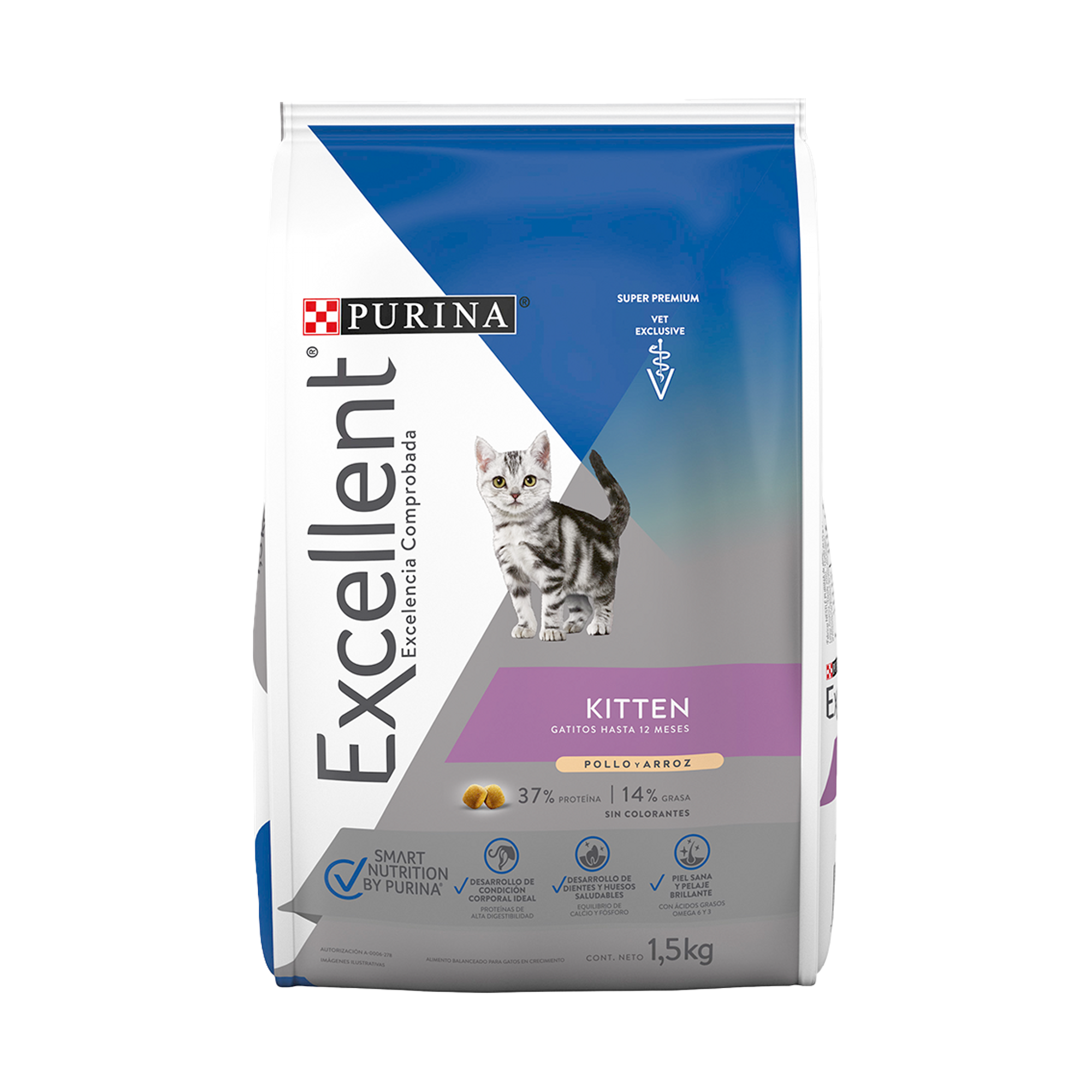 Empaque de Purina® Excellent® Kitten pollo y arroz, vista frontal