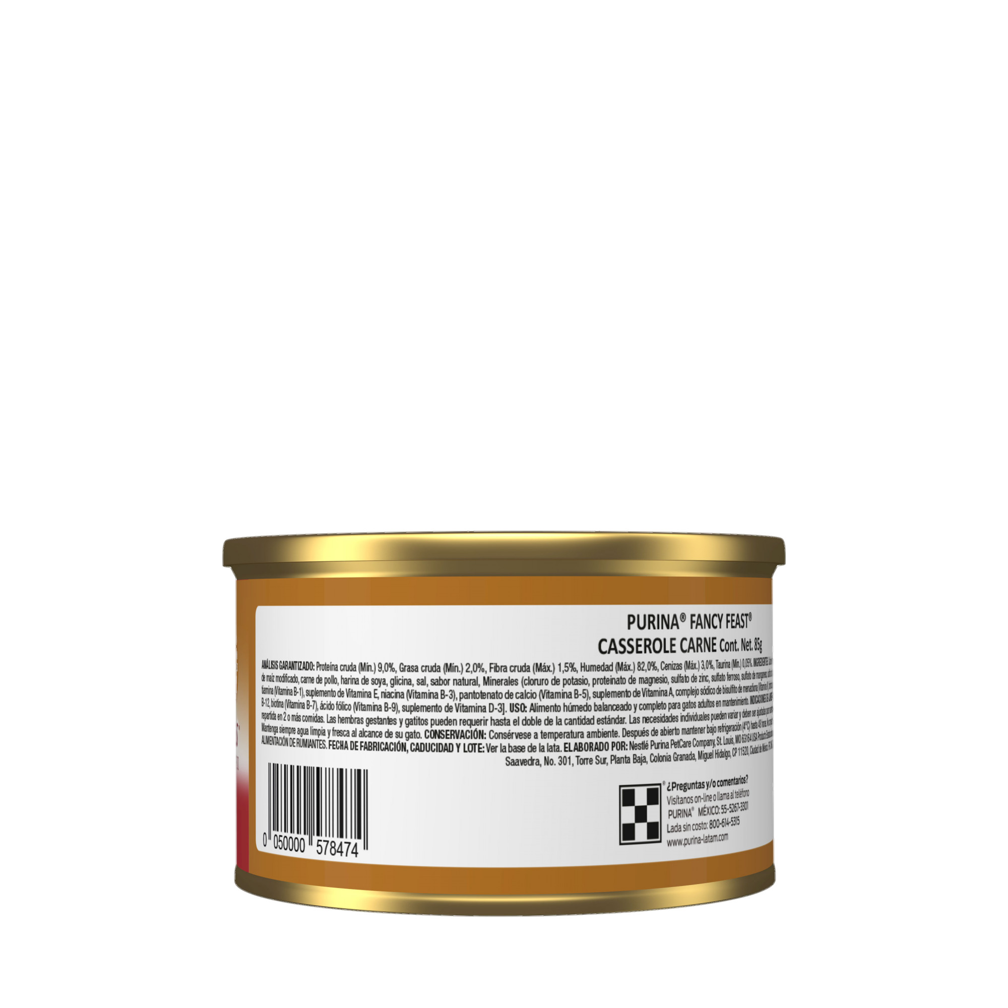 Empaque de Purina® Fancy Feast® Alimento Húmedo Para Gatos Adultos Casserole Sabor Carne, vista posterior