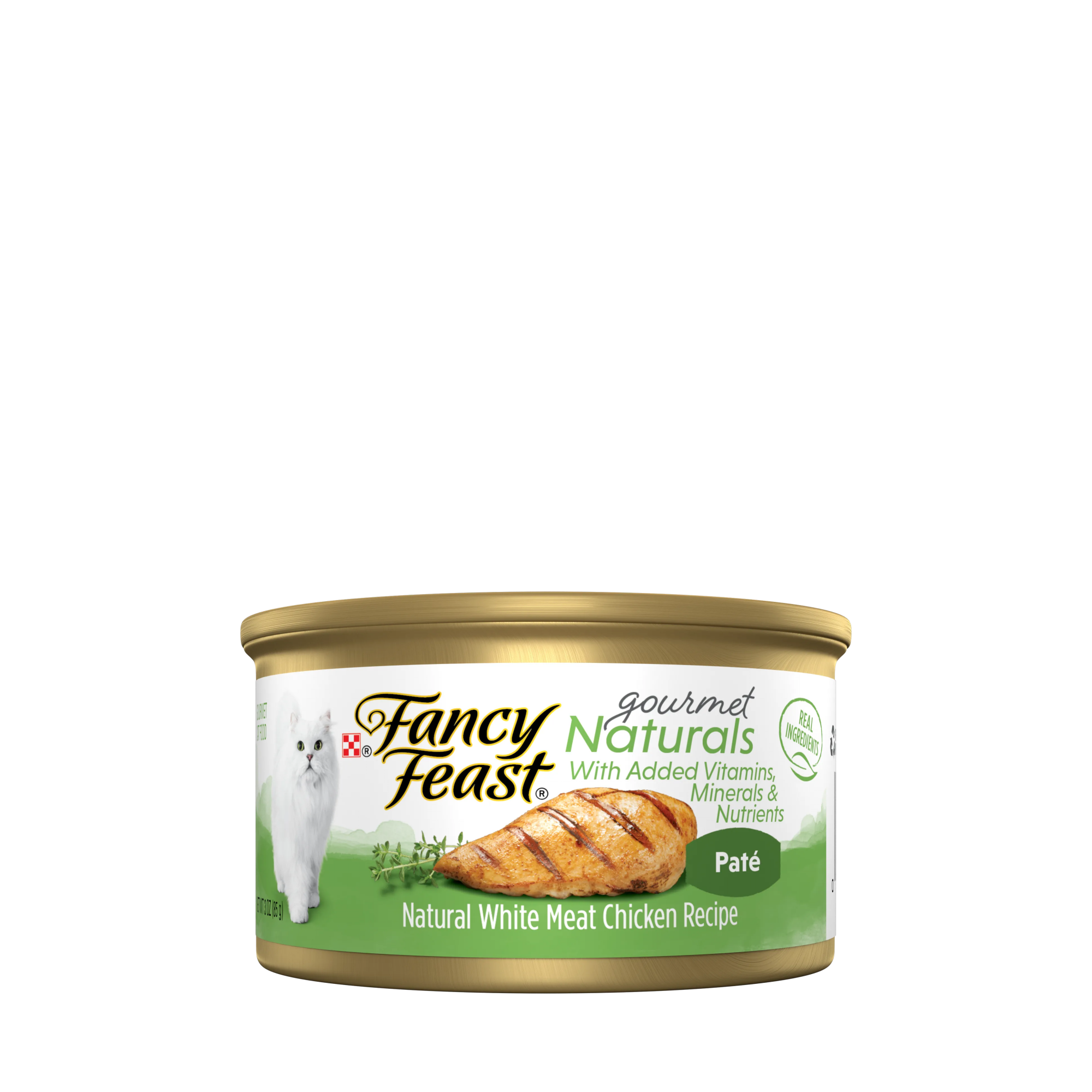 Empaque de Purina® Fancy Feast® Alimento Húmedo Para Gatos Adultos Naturals Sabor Mousse de Pollo, vista frontal