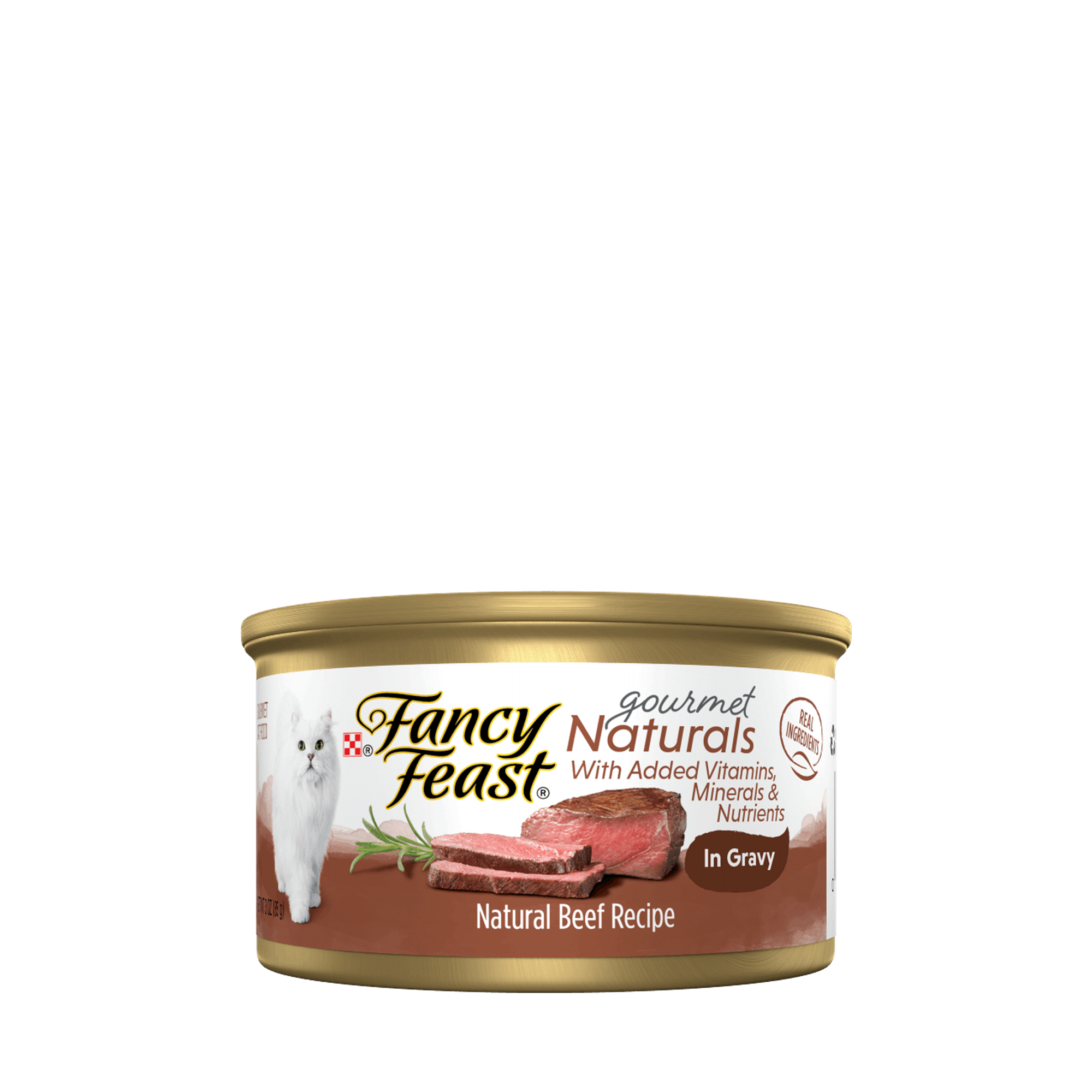 Empaque de Purina® Fancy Feast® Alimento Húmedo Para Gatos Adultos Naturals Sabor Petit Filets de Res, vista frontal